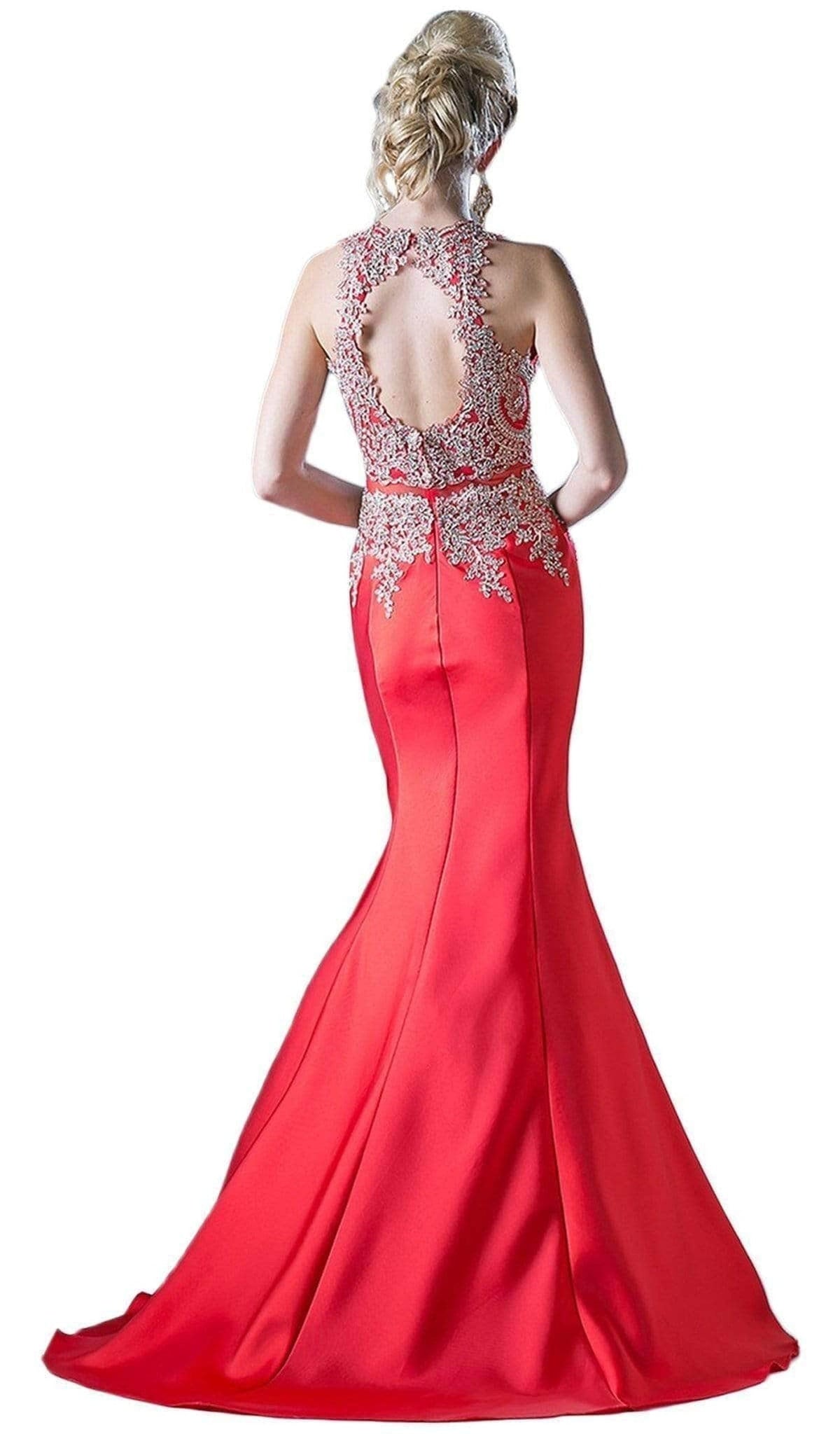 Ladivine 8934 - Metallic Lace High Neck Mermaid Evening Gown