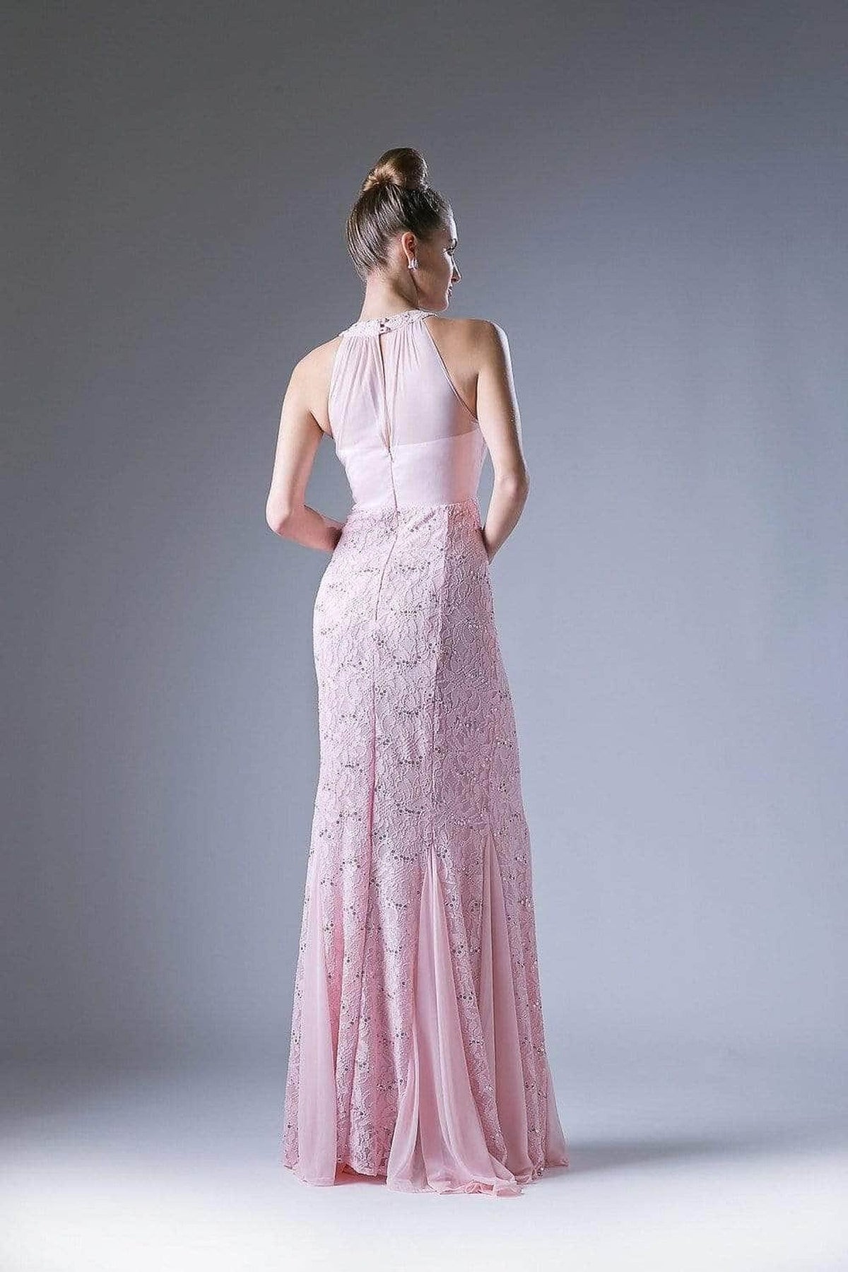 Ladivine A1613 - Lace Illusion Halter Sheath Dress