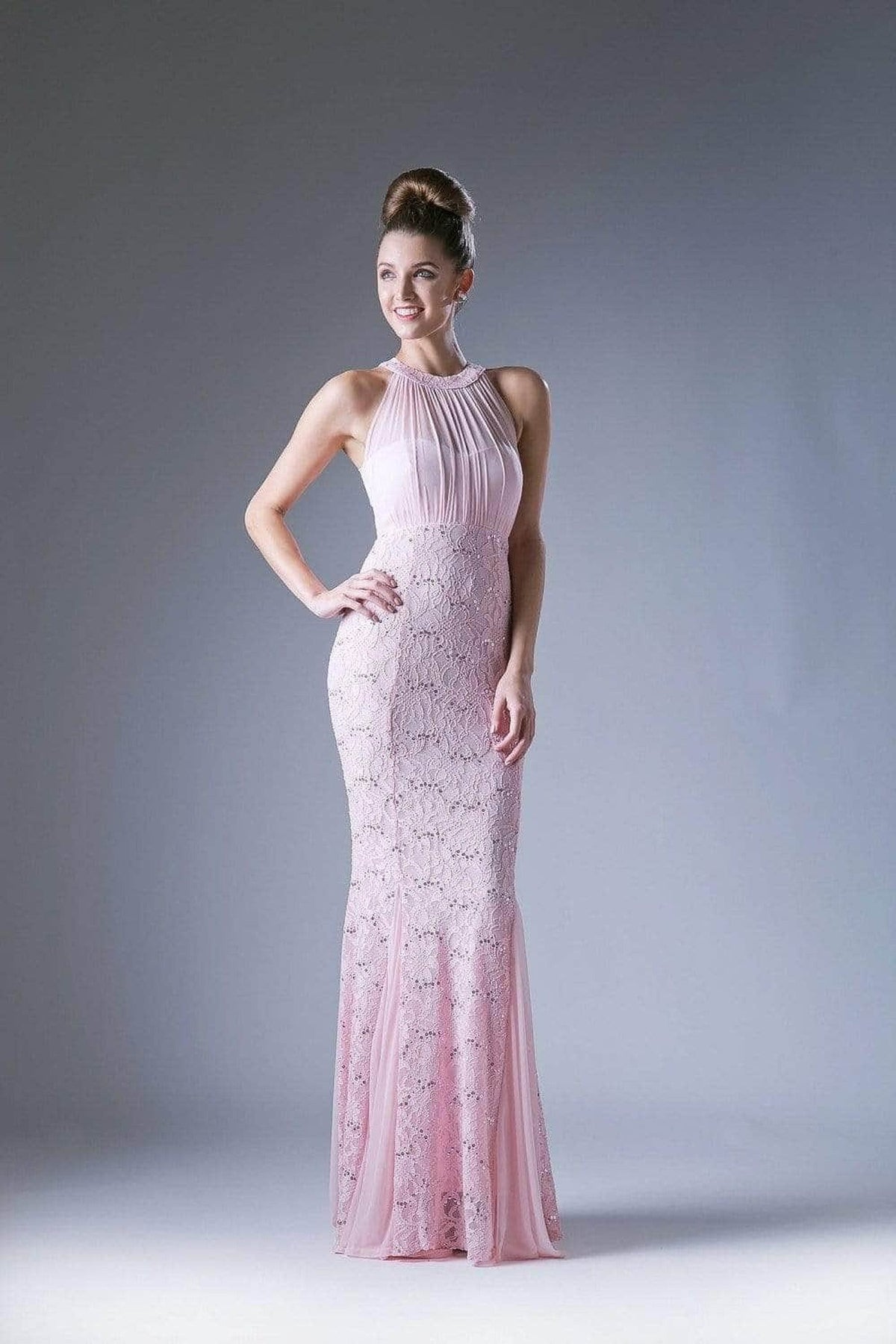 Ladivine A1613 - Lace Illusion Halter Sheath Dress