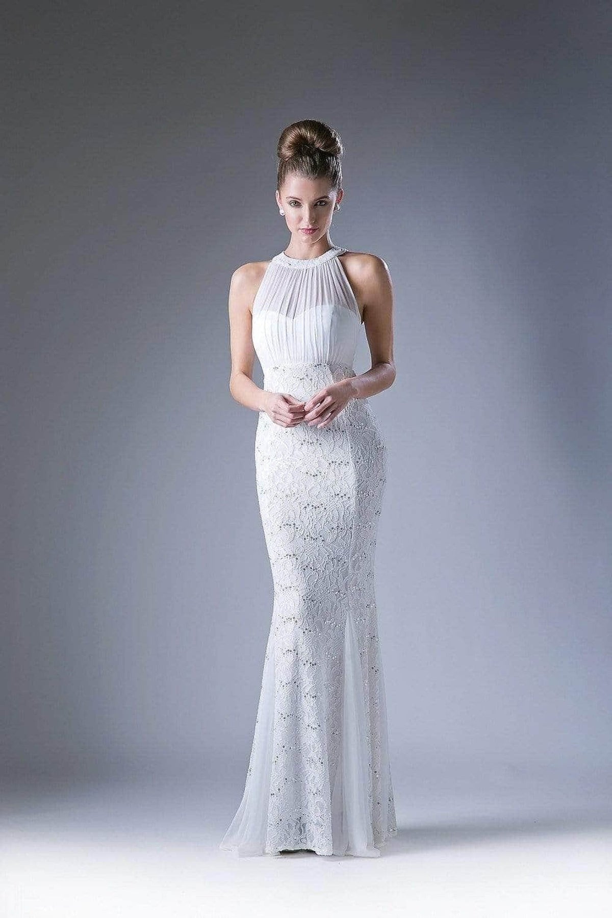 Ladivine A1613 - Lace Illusion Halter Sheath Dress