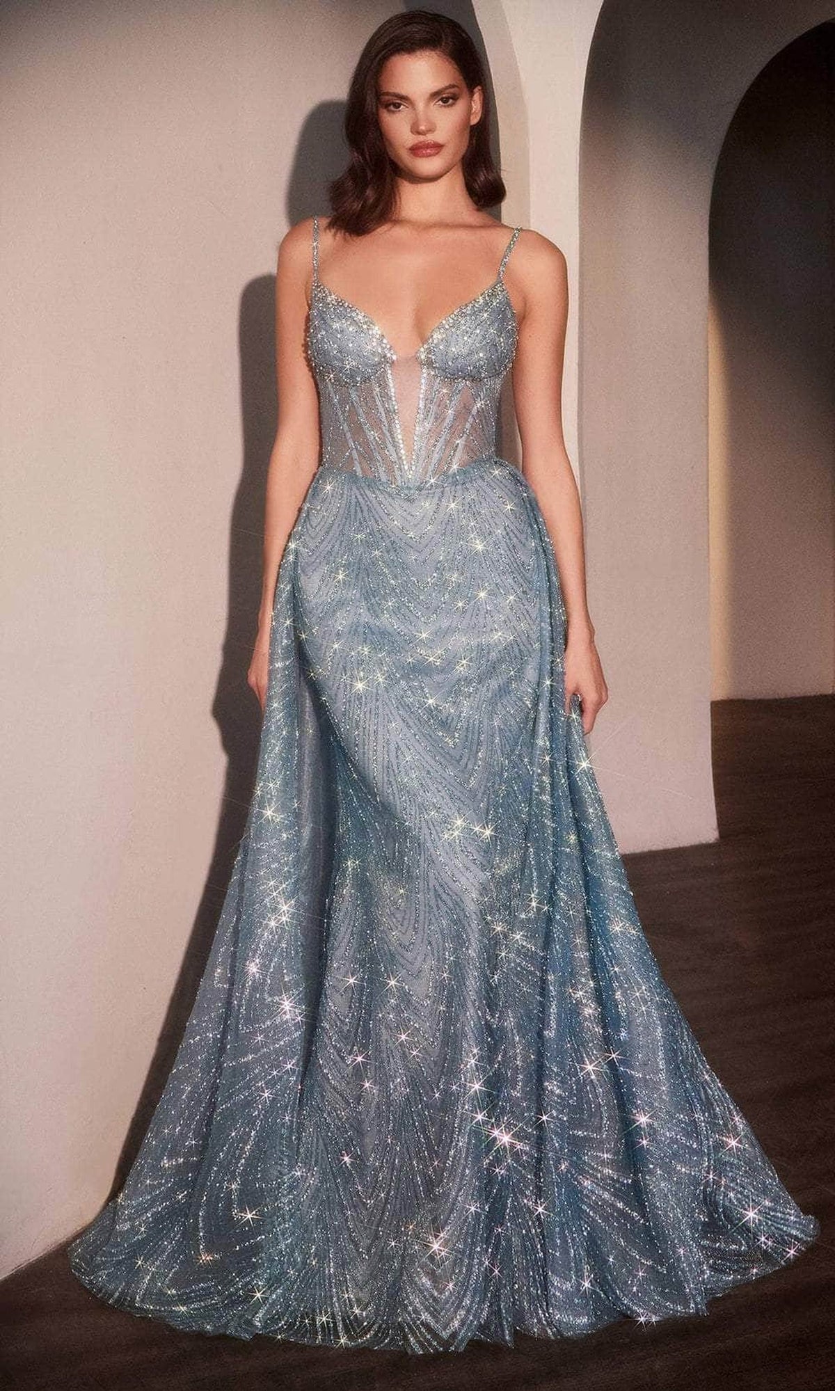 Ladivine C167 - Embellished Overskirt Evening Dress
