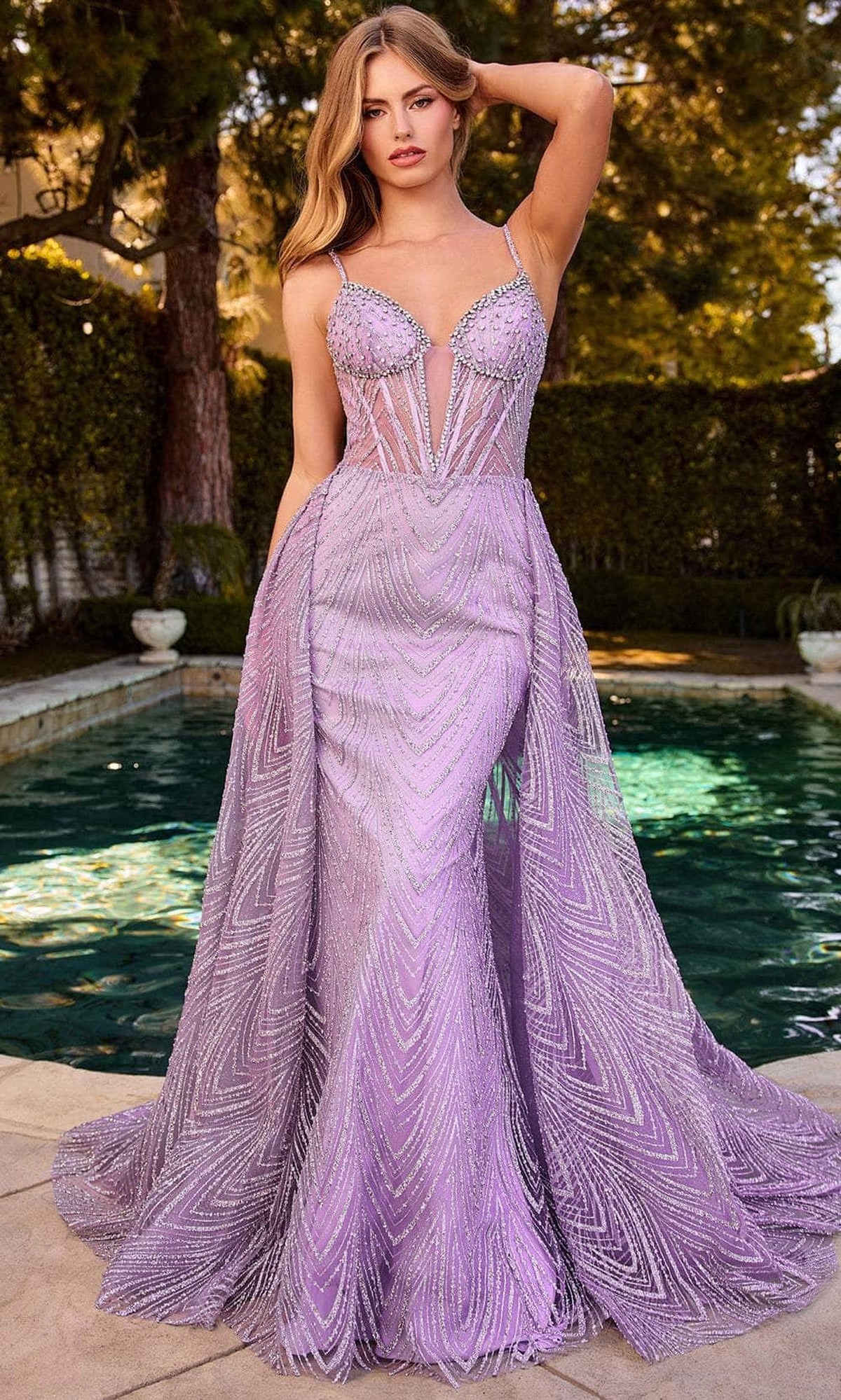 Ladivine C167 - Embellished Overskirt Evening Dress