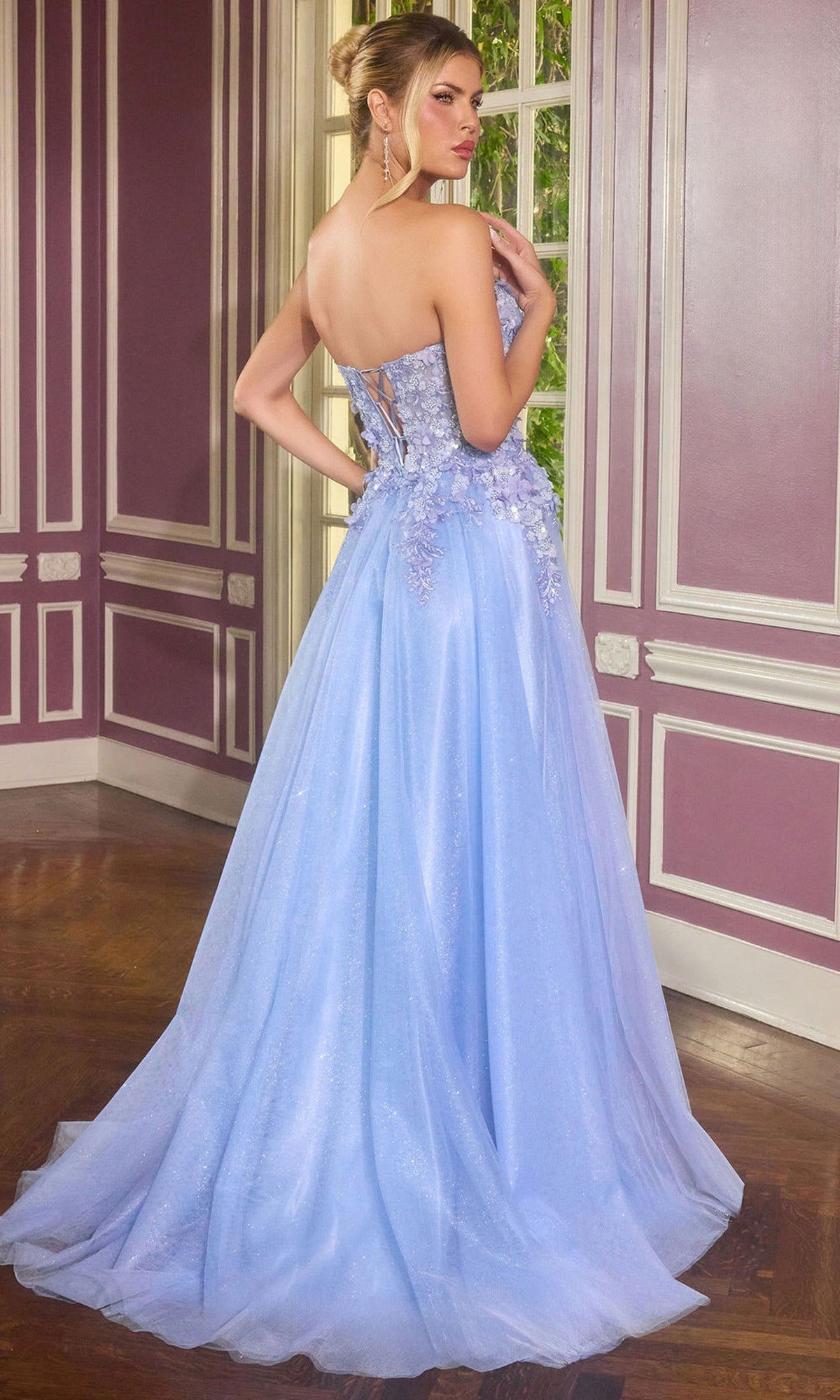 Ladivine C174 - Strapless Floral Applique A-Line Evening Gown