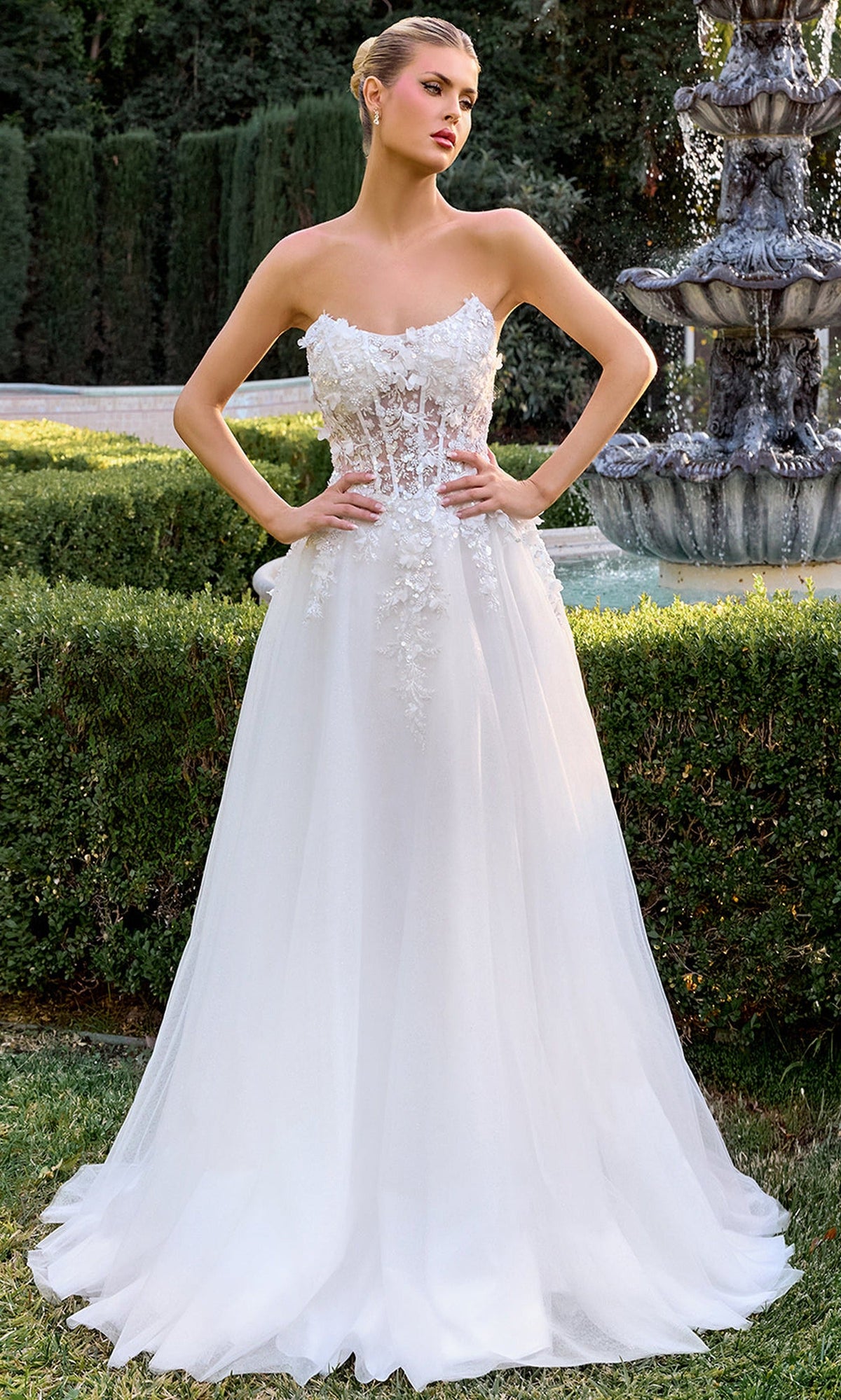 Ladivine C174W - Strapless Floral Corset Wedding Gown