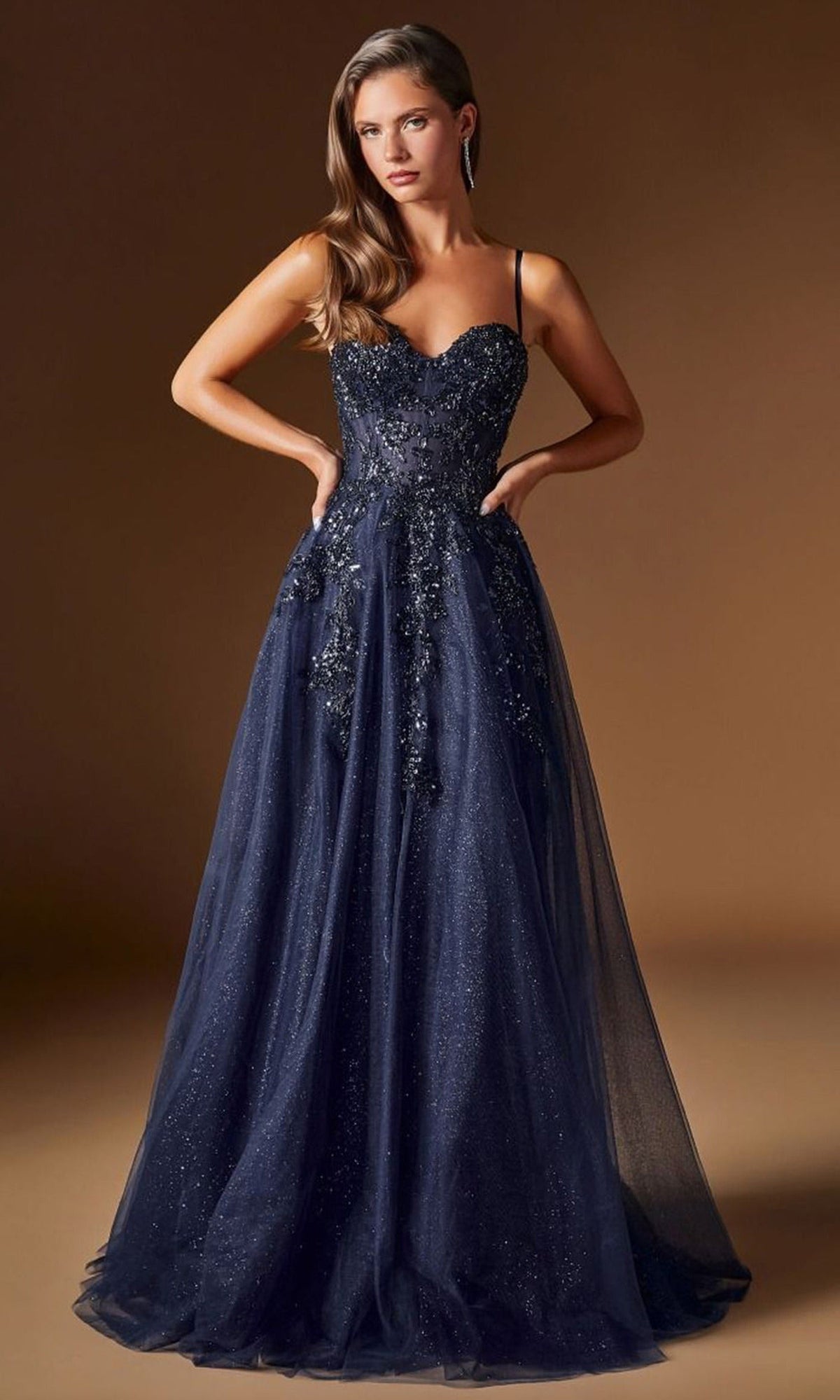 Ladivine C177 - Sweetheart Embellished Glitter Tulle Prom Gown