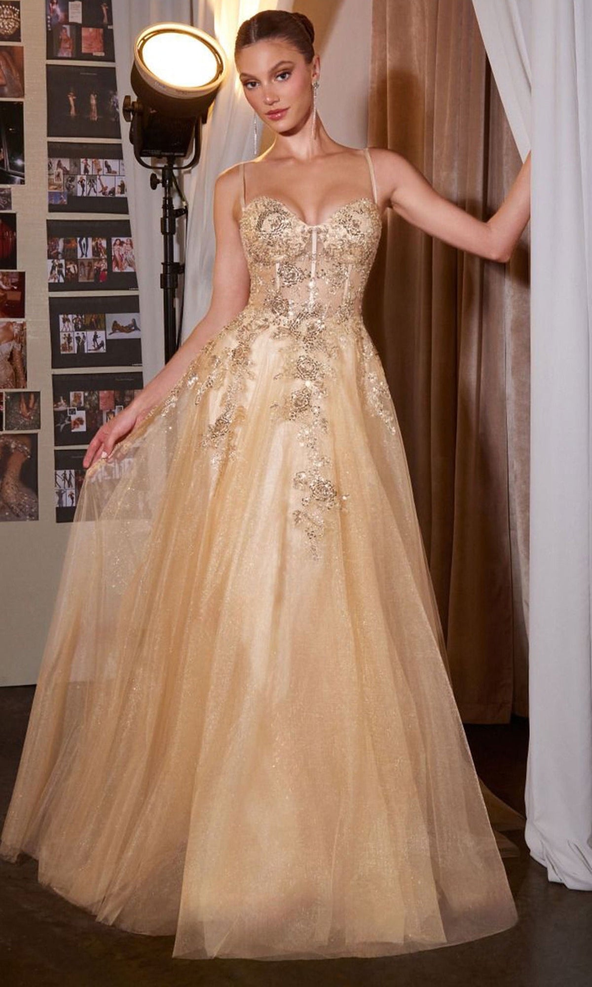 Ladivine C177 - Sweetheart Embellished Glitter Tulle Prom Gown