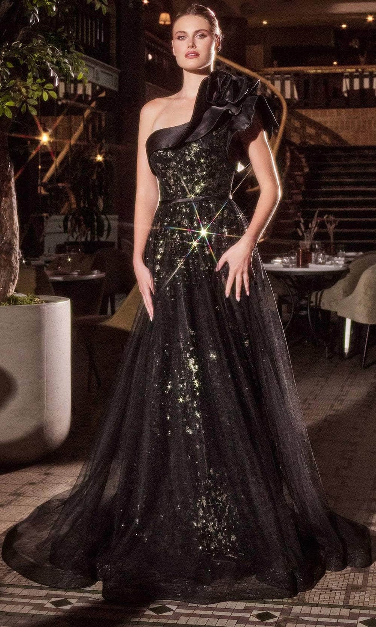 Ladivine CB157 Rosette Accent Asymmetric Dress
