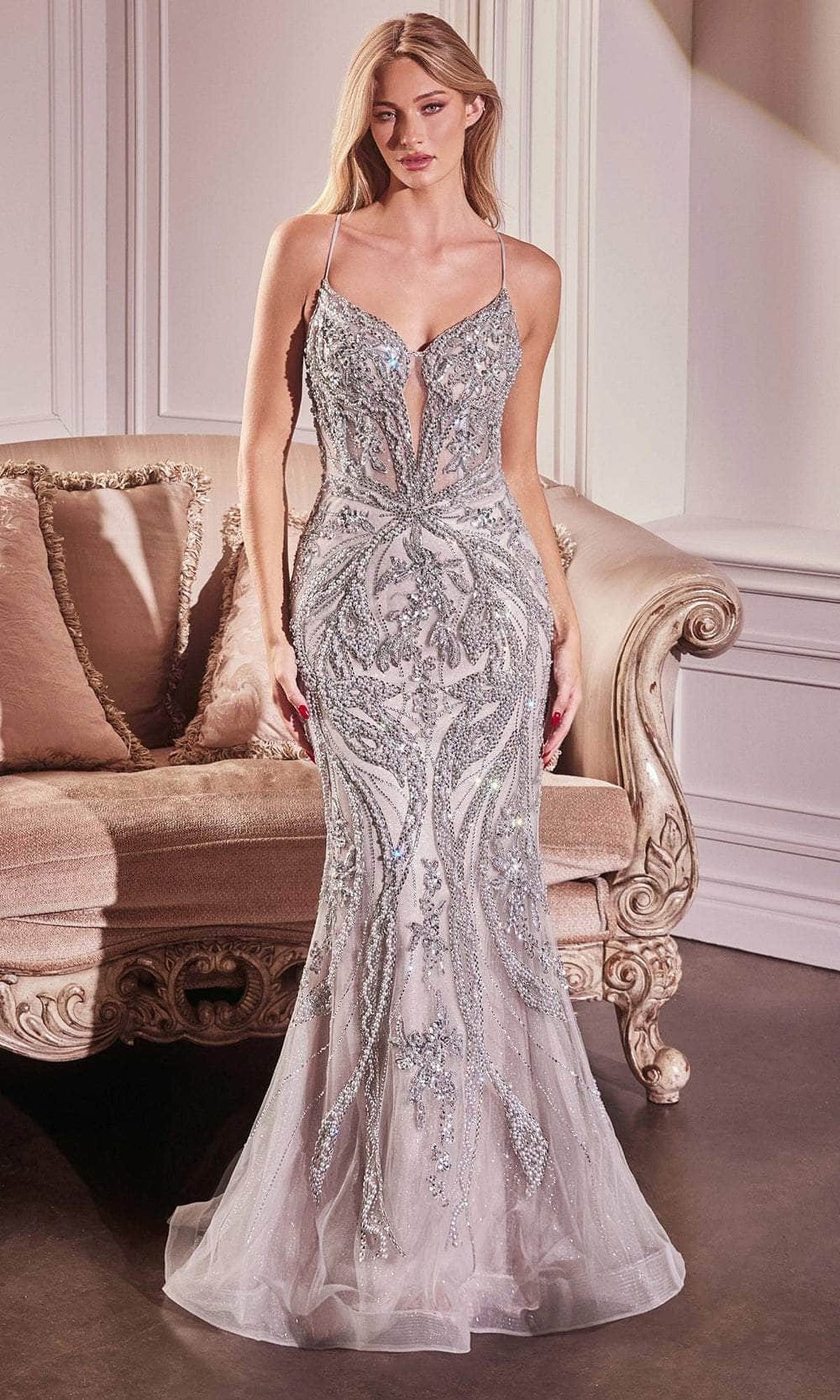 Ladivine CC0240 - Pearl-Embellished Mermaid Prom Gown