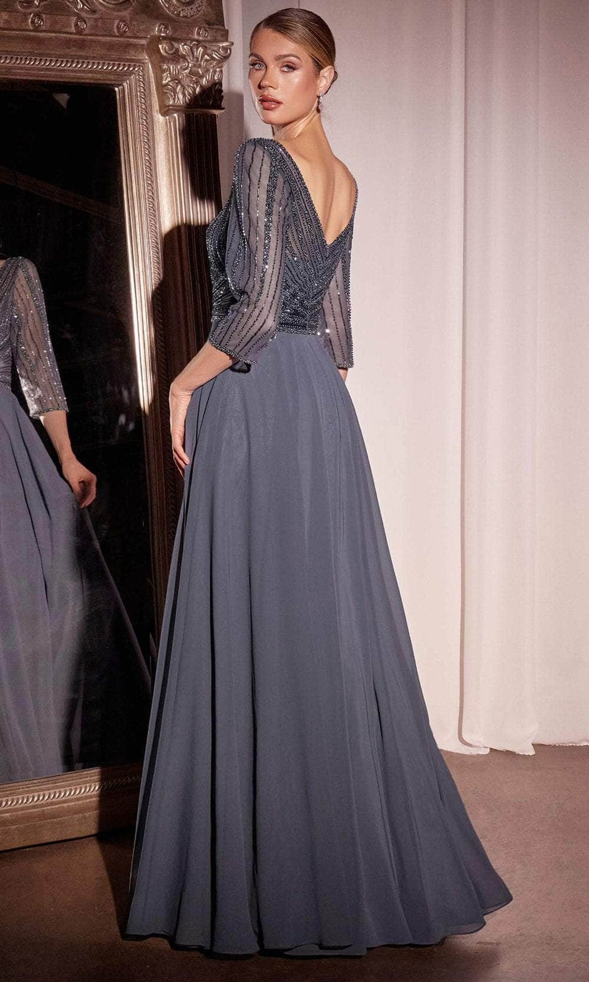 Ladivine CC446 - Beaded Plunging V-Neck Evening Dress