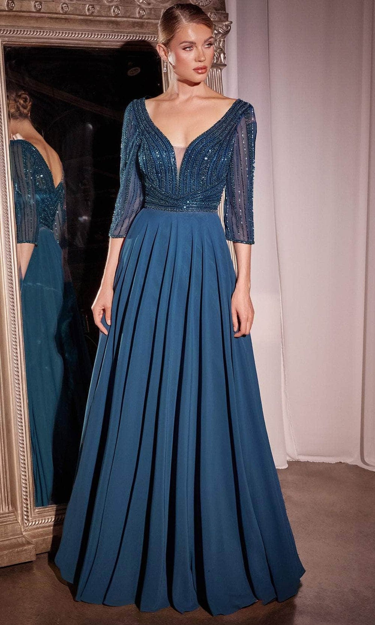 Ladivine CC446 - Beaded Plunging V-Neck Evening Dress