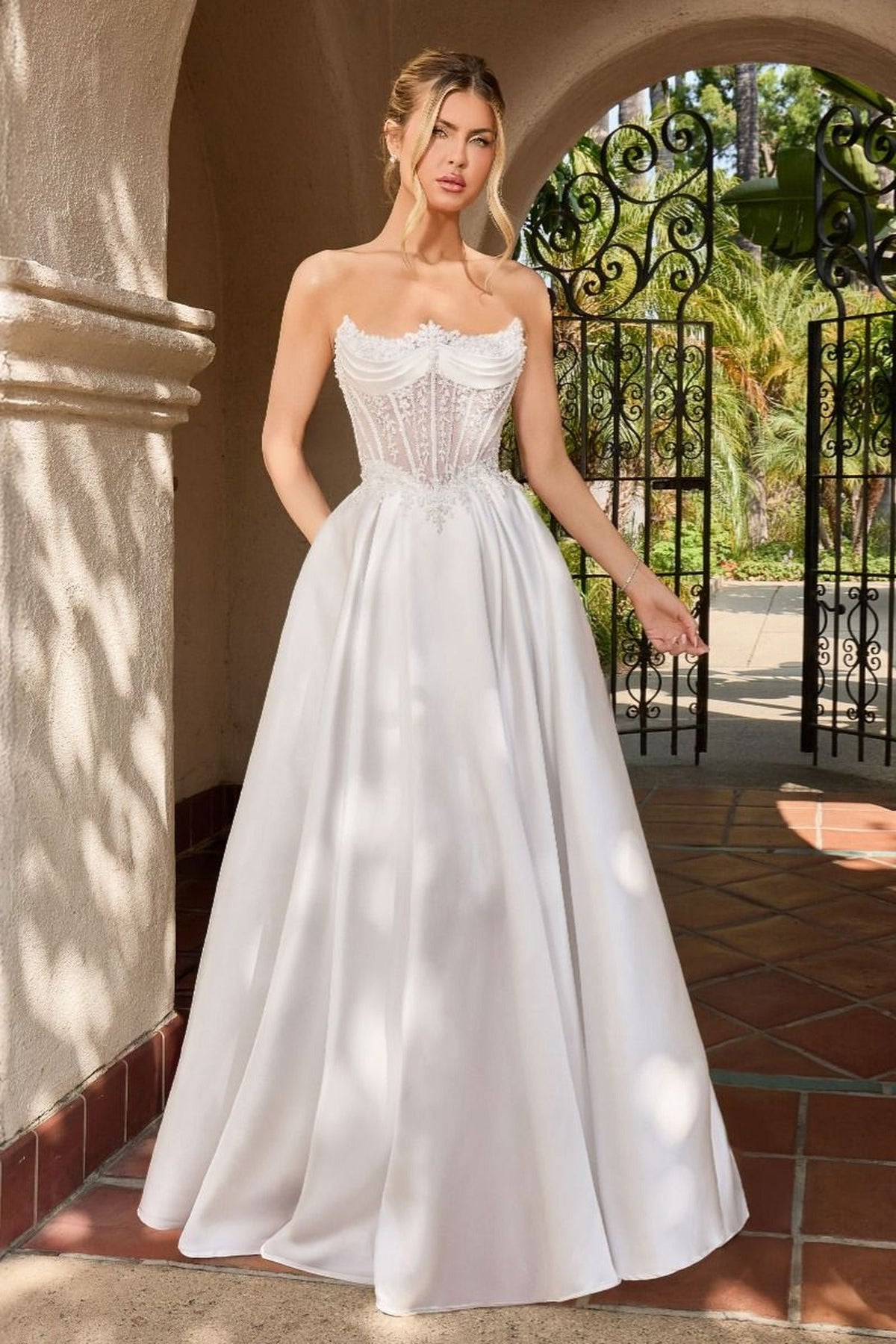 Ladivine CC511W - Embroidered Corset Mikado Bridal Dress