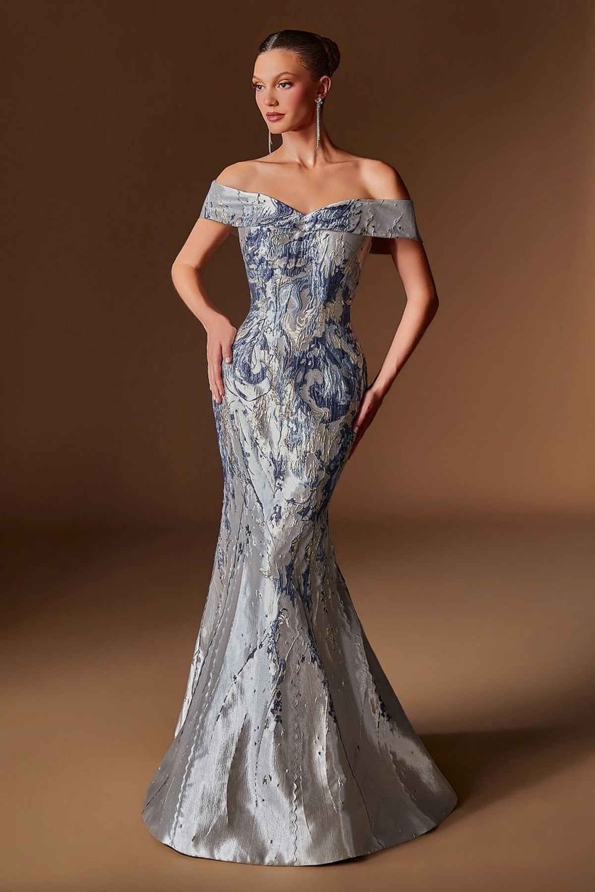 Ladivine CD0107 - Mermaid Metallic Jacquard Formal Dress