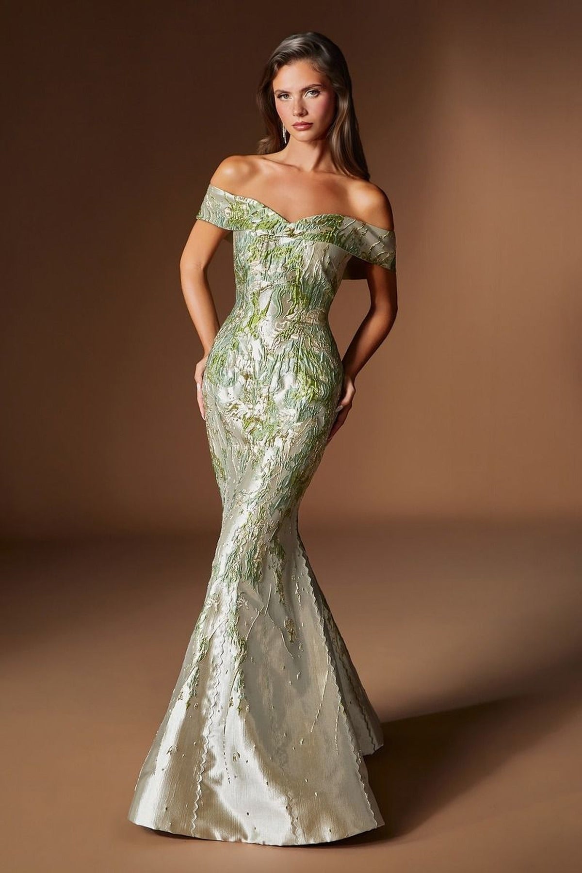Ladivine CD0107 - Mermaid Metallic Jacquard Formal Dress