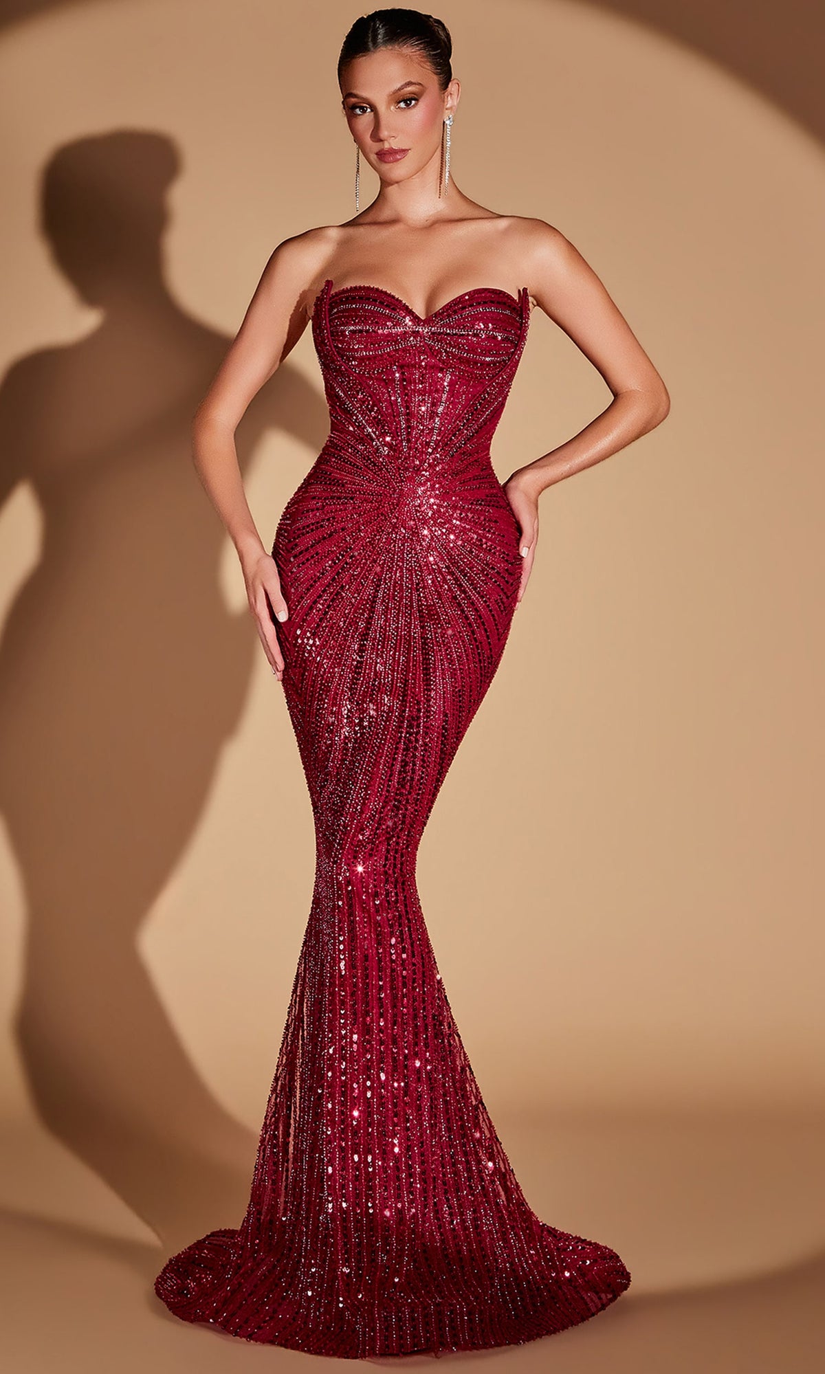 Ladivine CD0108 Strapless Beaded Sequin Dress