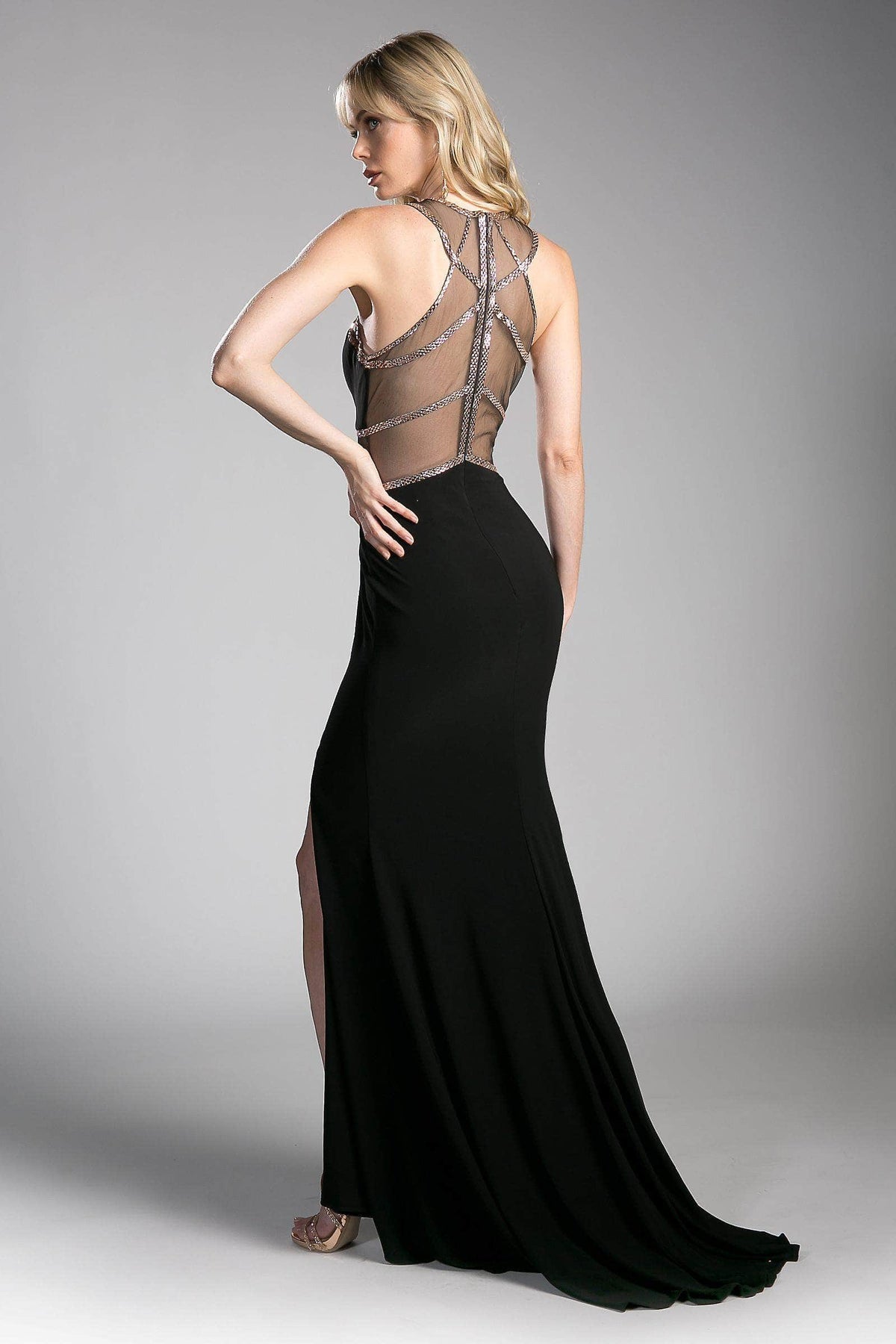 Ladivine CD0115 - Embellished Sheer Halter Fitted Dress