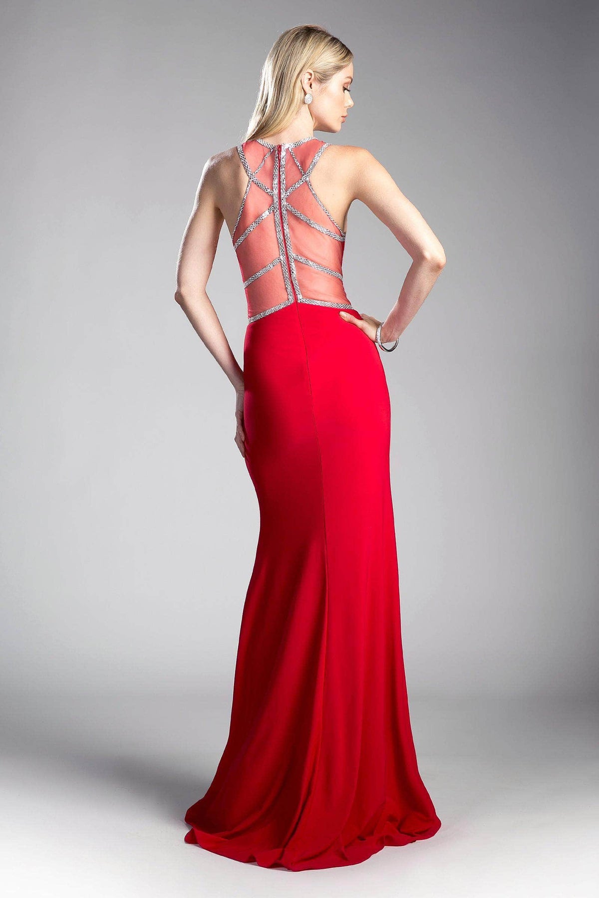 Ladivine CD0115 - Embellished Sheer Halter Fitted Dress