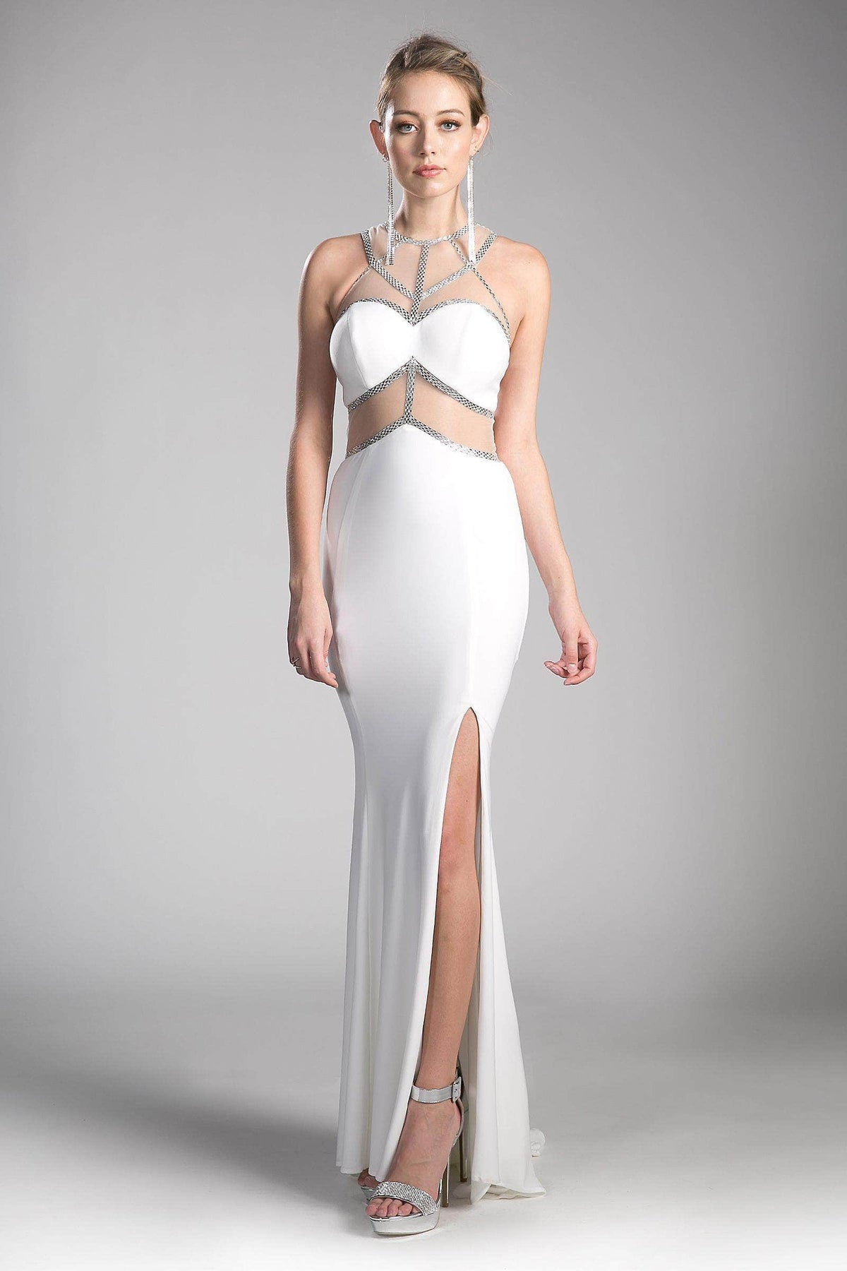 Ladivine CD0115 - Embellished Sheer Halter Fitted Dress