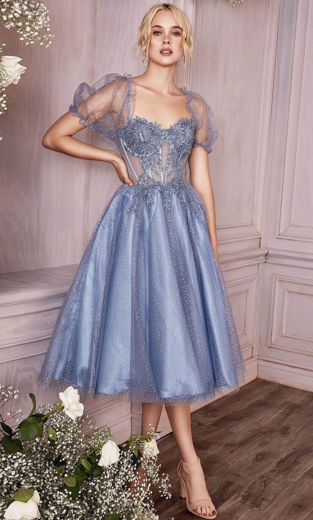 Ladivine CD0187 - Tea Length Corset Cocktail Dress