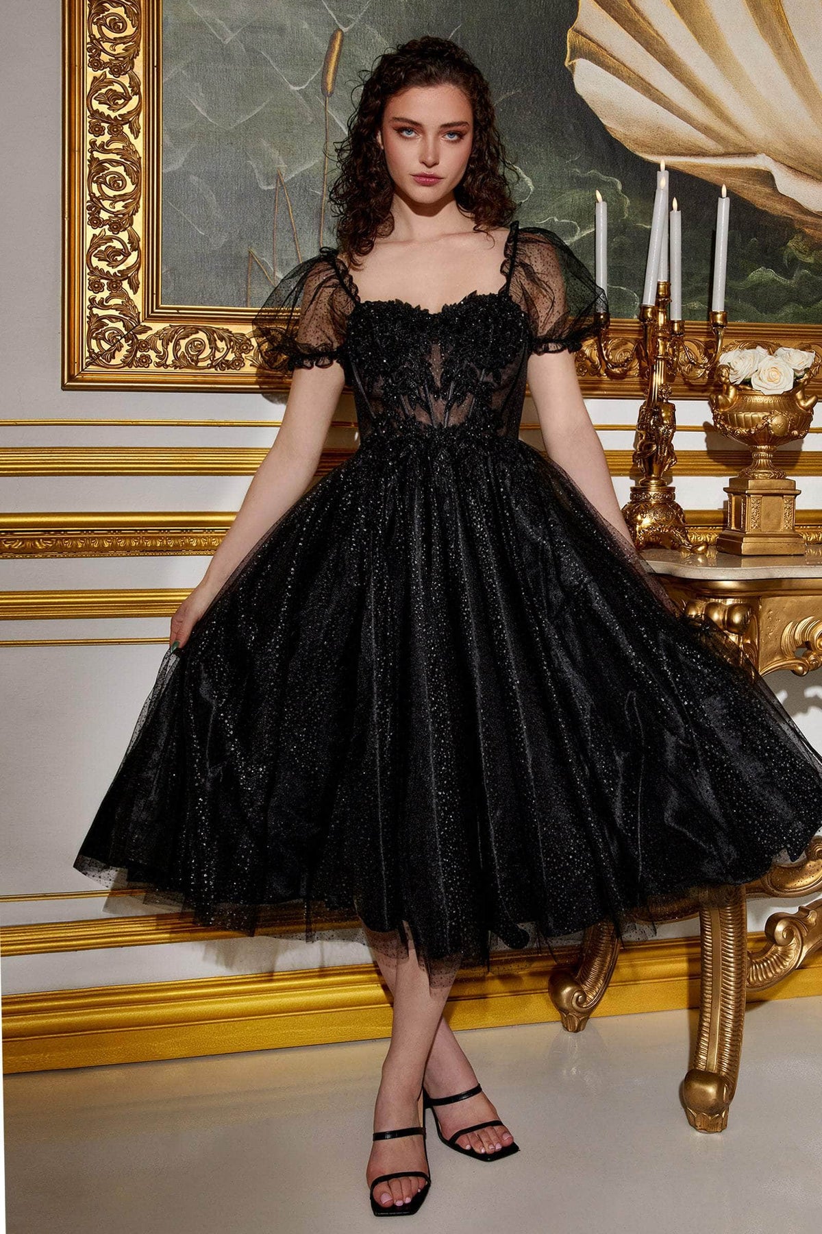 Ladivine CD0187 - Tea Length Corset Cocktail Dress