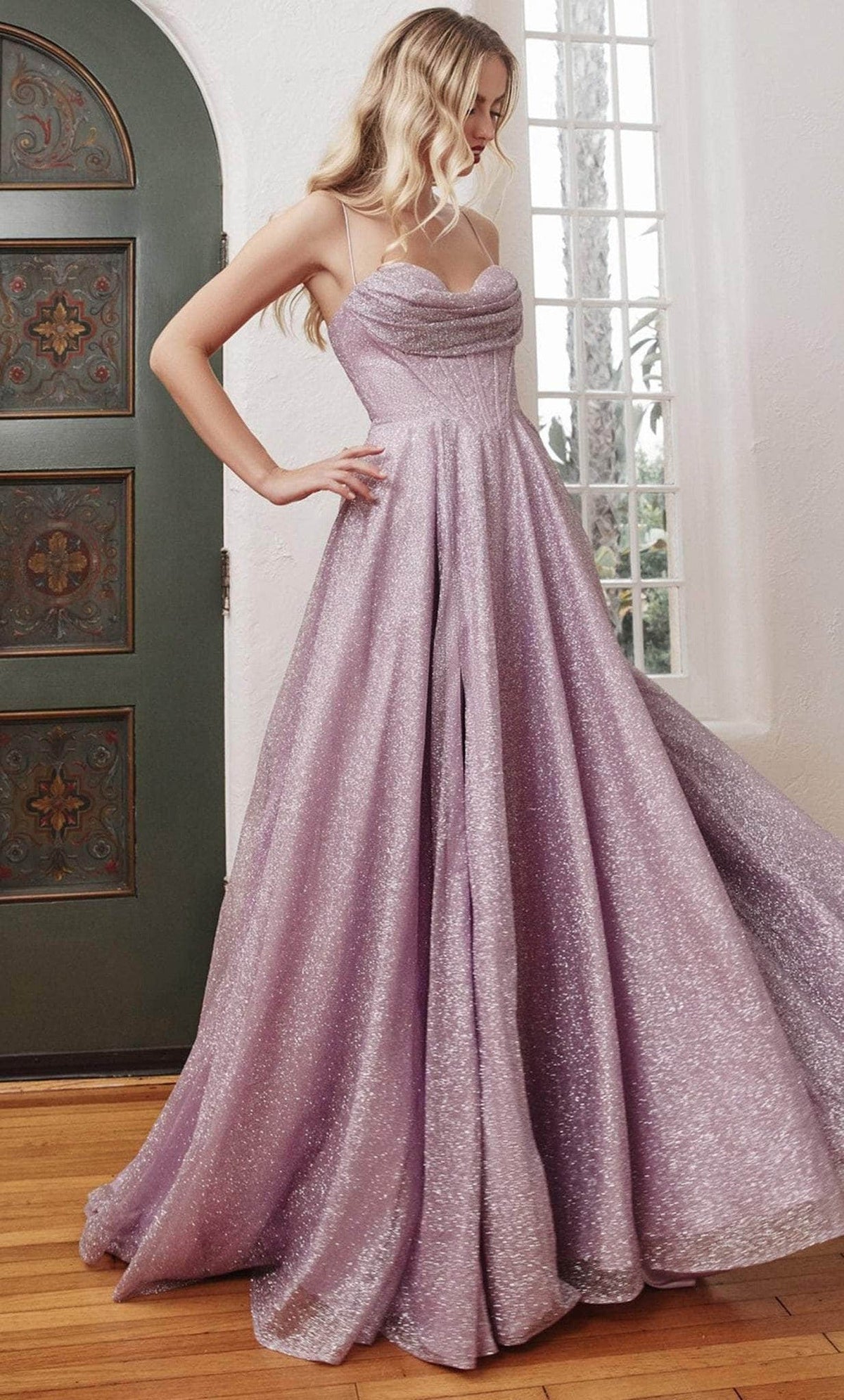 Ladivine CD252C - Cowl Neck Glitter Evening Gown