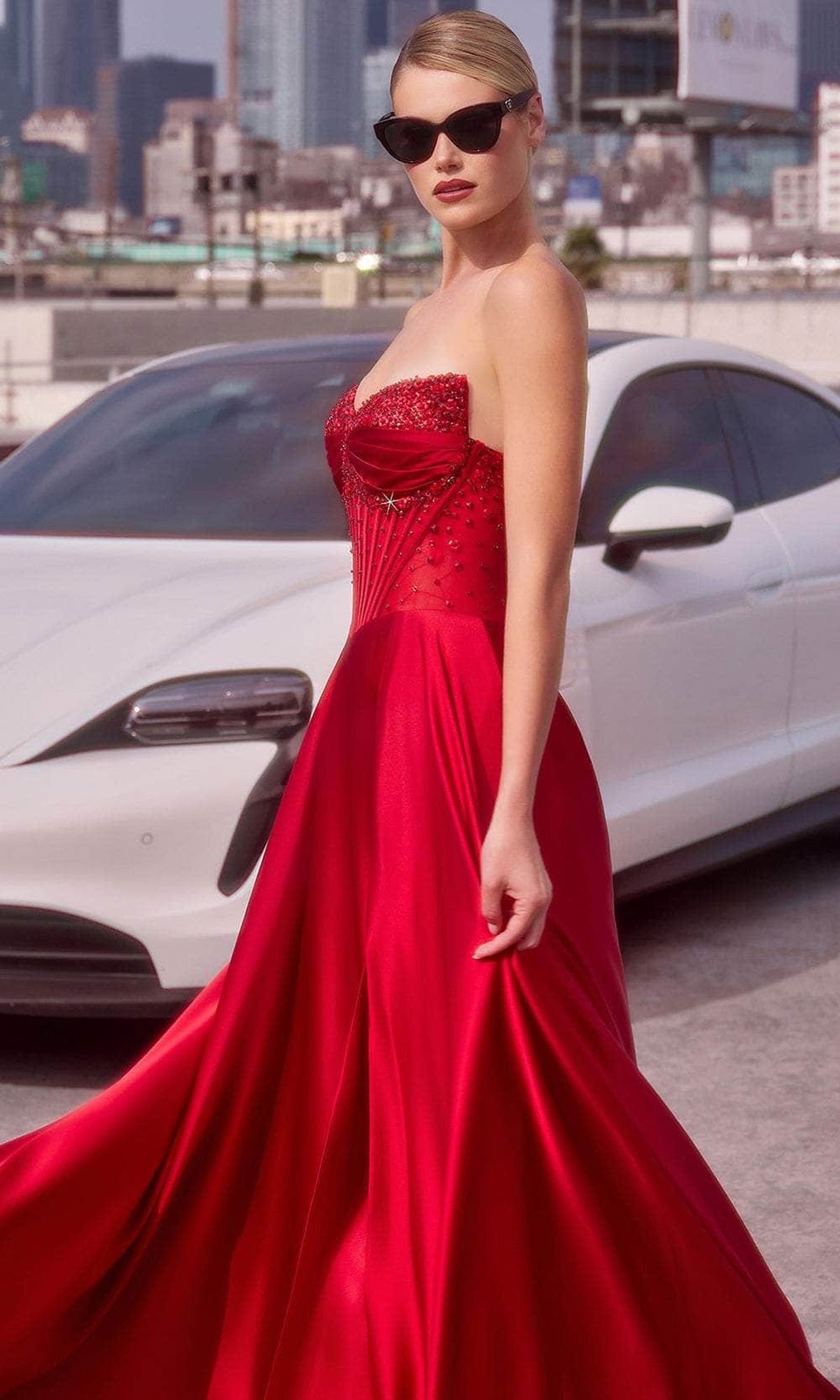 Ladivine CD297 - Pleated Sweetheart Evening Dress