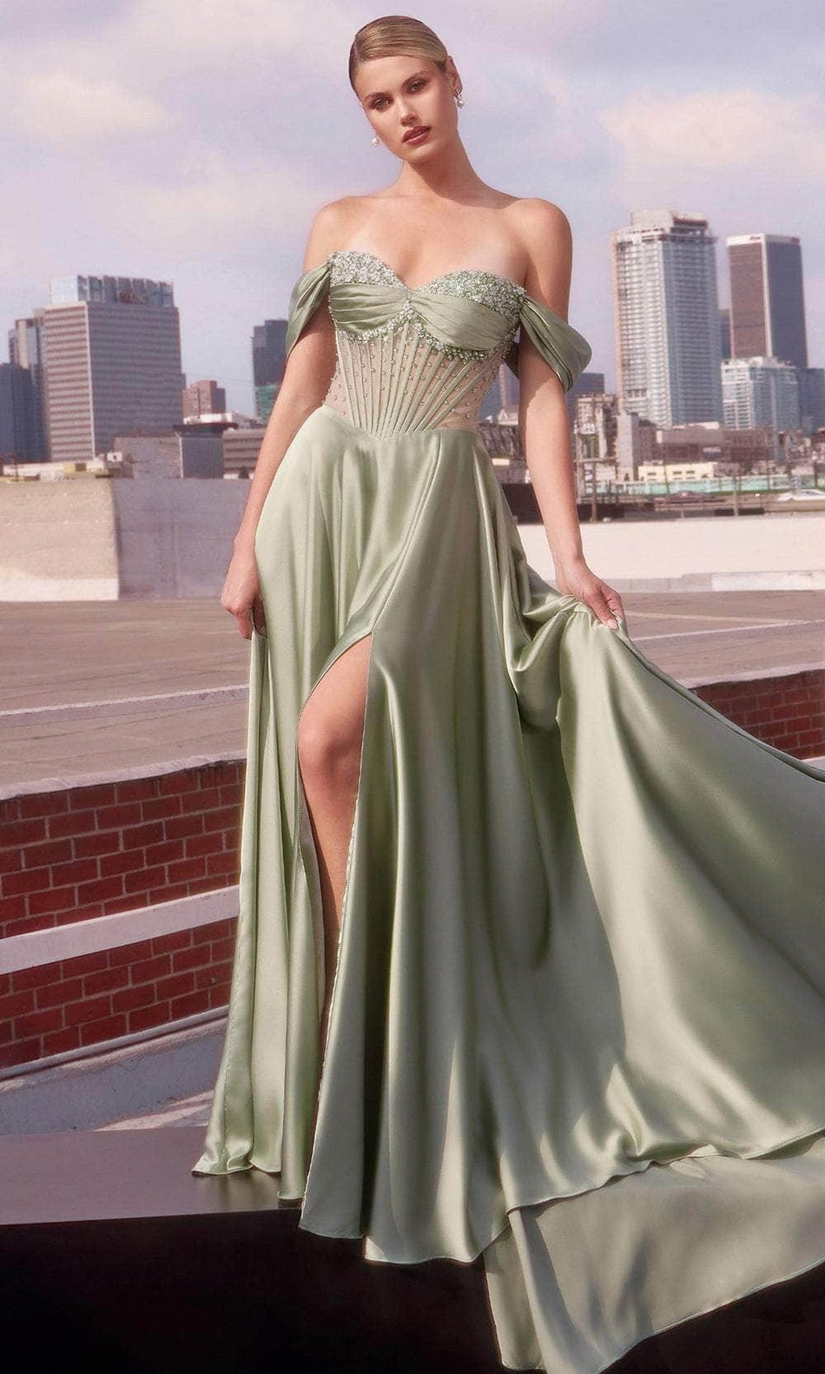 Ladivine CD297 - Pleated Sweetheart Evening Dress