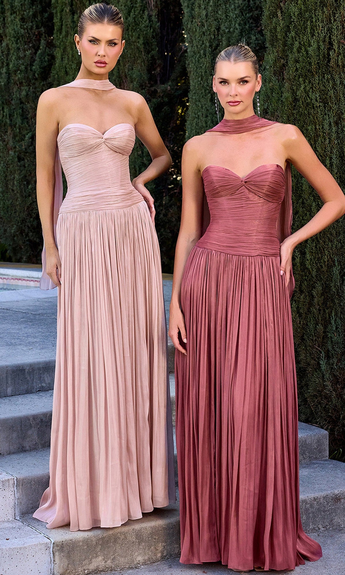 Ladivine CD414 - Pleated Strapless Gown with Scarf Neck Detail