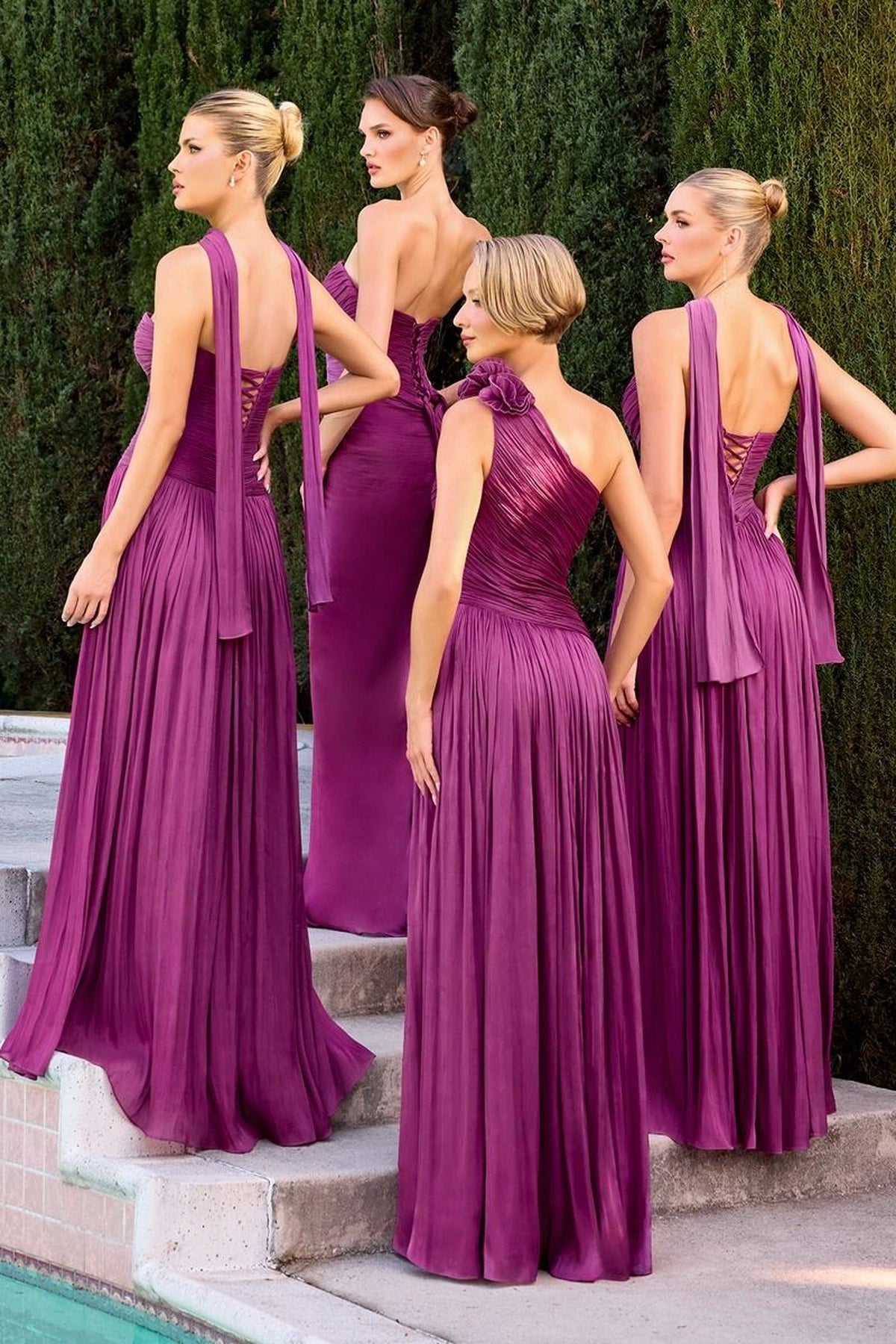 Ladivine CD414 - Pleated Strapless Gown with Scarf Neck Detail
