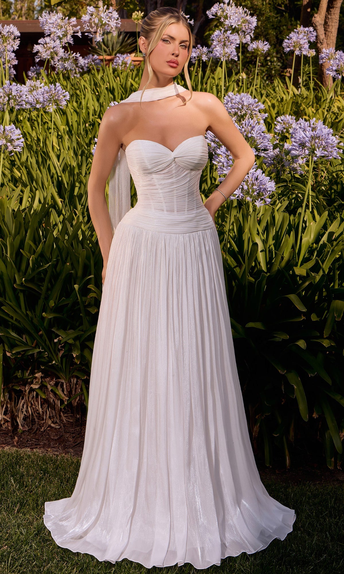 Ladivine CD414W Shimmering Pleated A-Line Bridal Dress