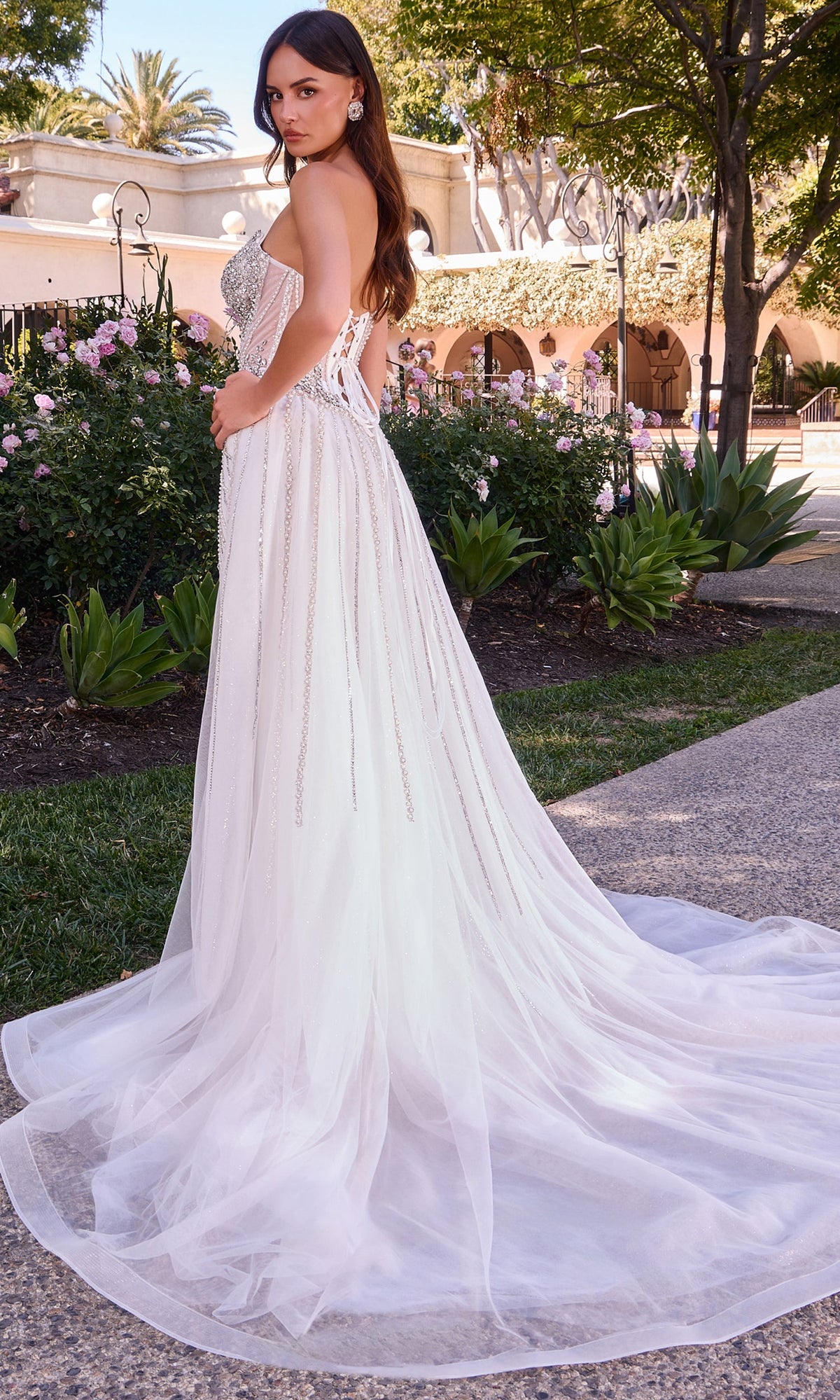 Ladivine CD643W Tulle Overskirt Strapless Bridal Dress