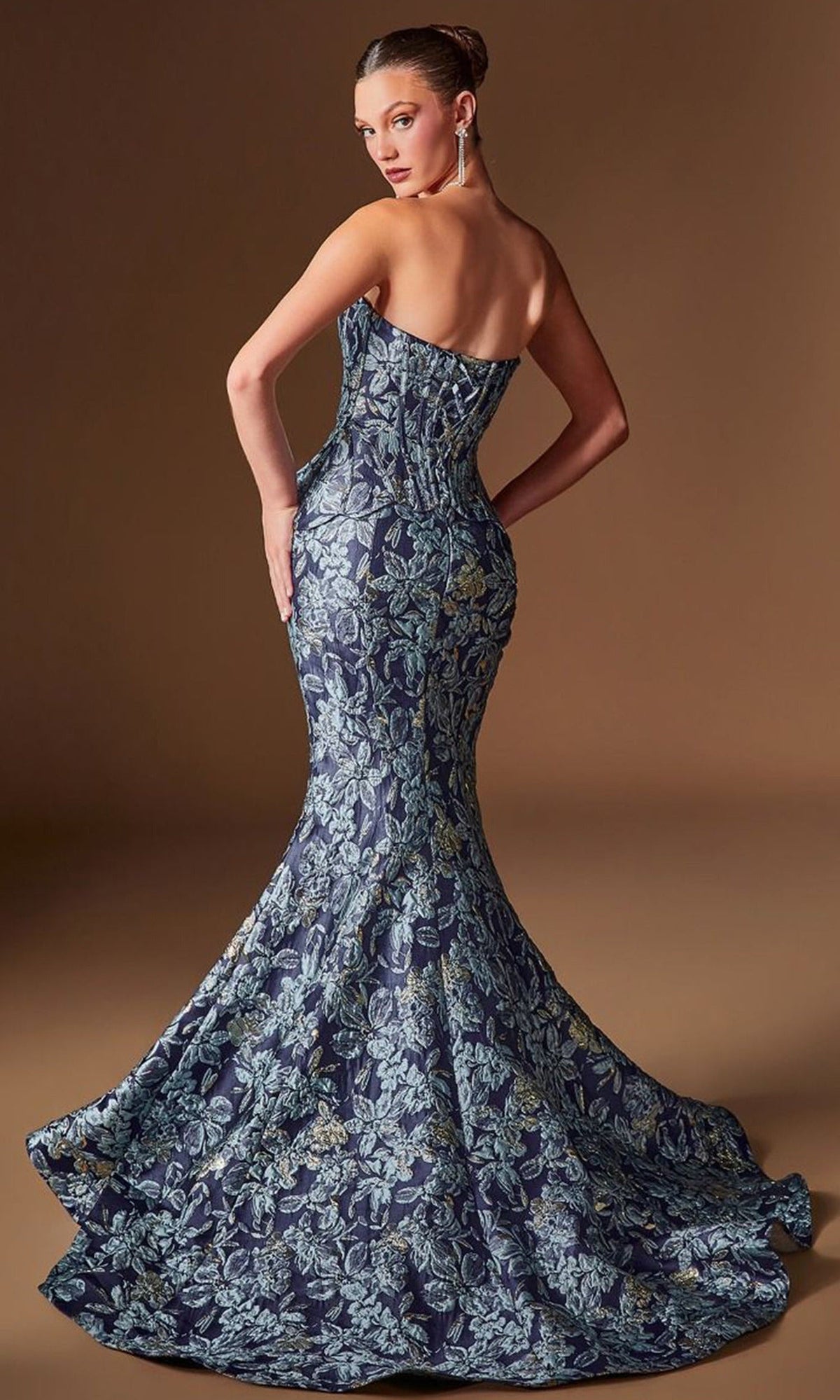 Ladivine CD655 - Floral Jacquard Sweetheart Prom Gown