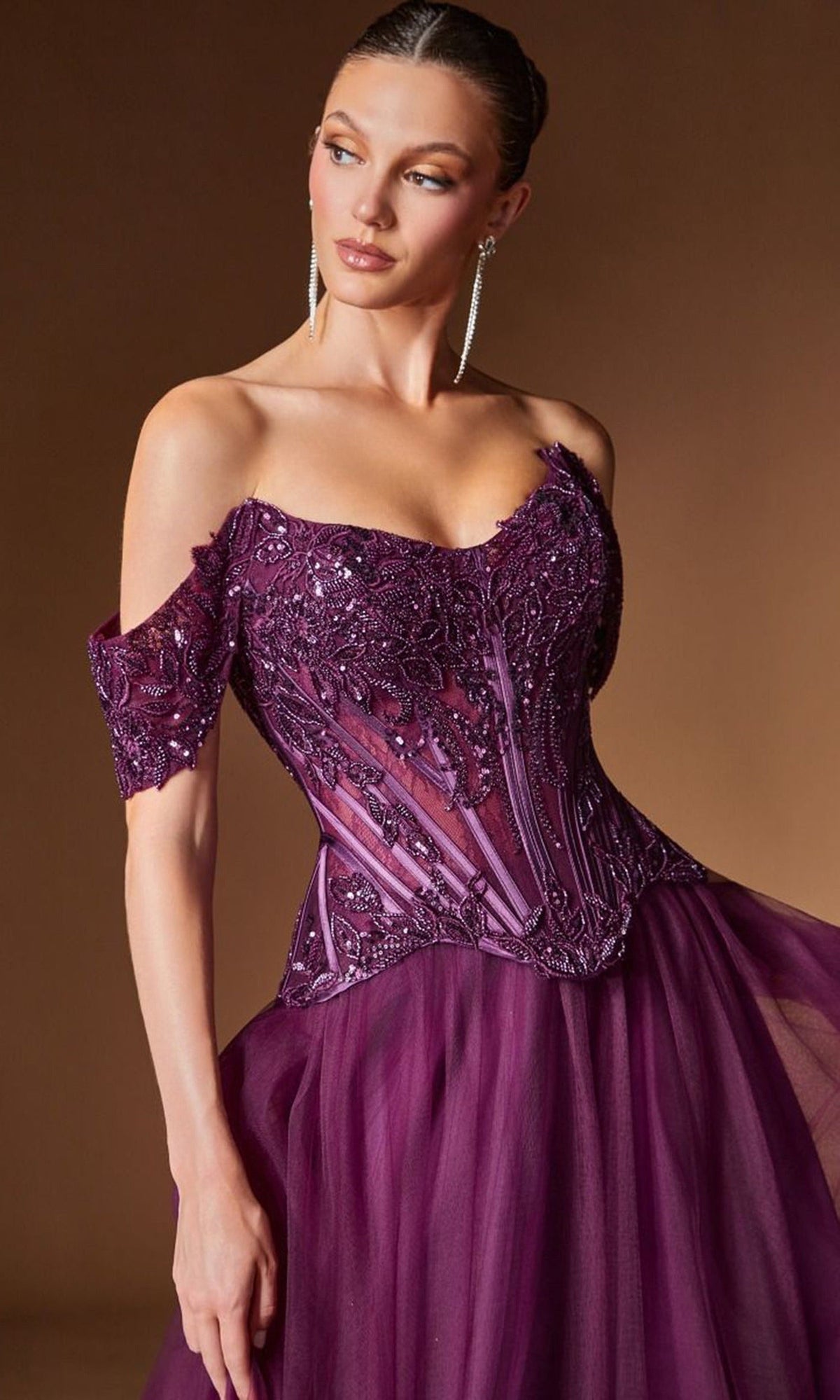 Ladivine CD657 - Embroidered Applique A-Line Tulle Prom Gown