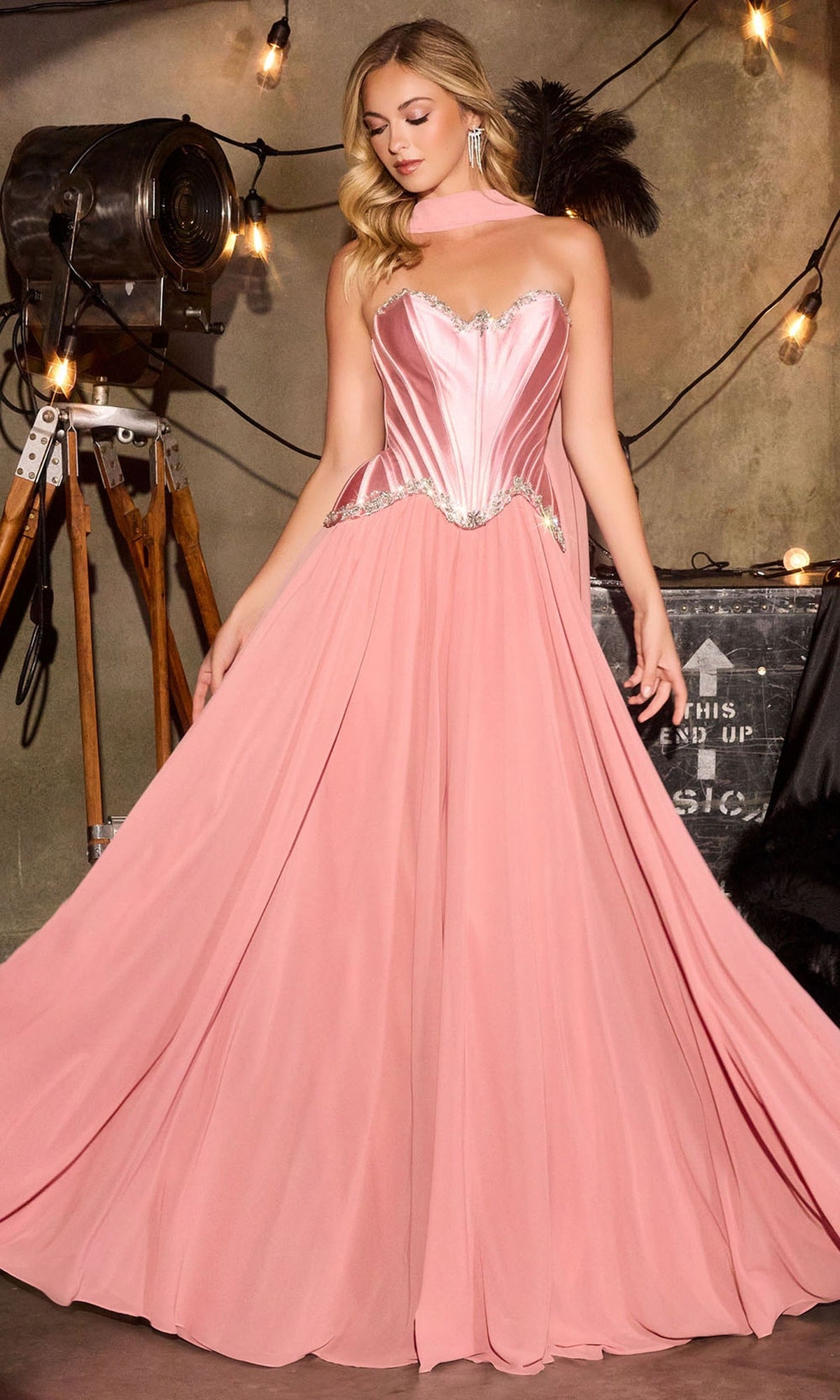 Ladivine CD668 - Strapless Corset Gown with Beaded Accent