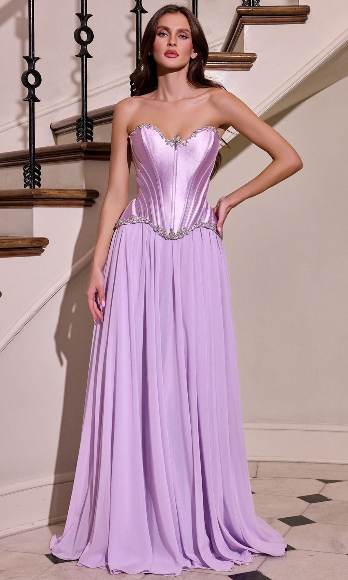 Ladivine CD668 - Strapless Corset Gown with Beaded Accent