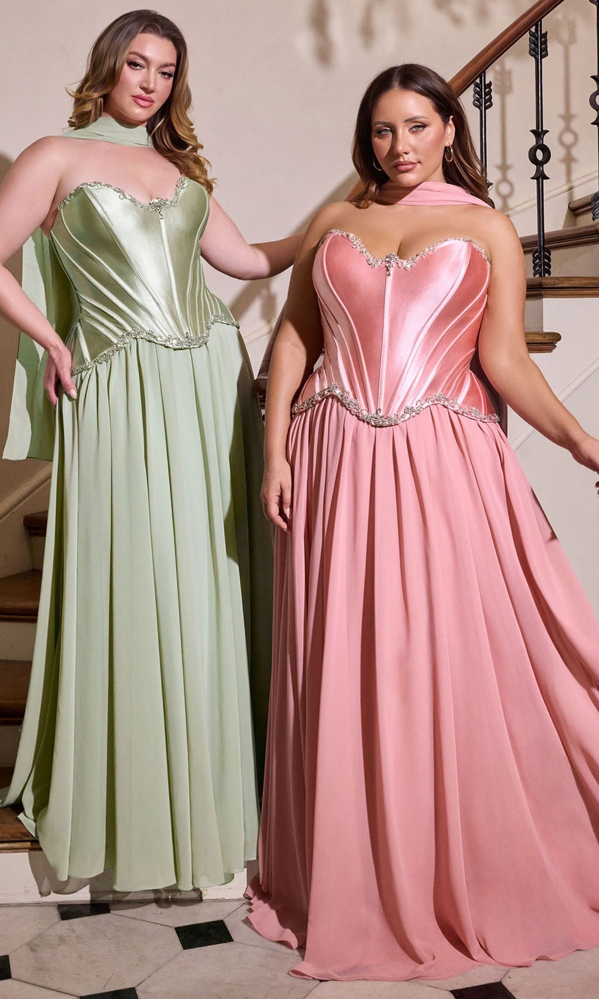 Ladivine CD668C - Satin Corset Beaded Trim Ballgown