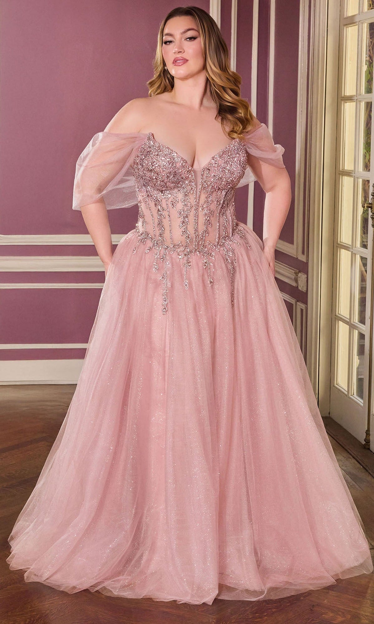 Ladivine CD721C - Off Shoulder Embellished A-Line Gown