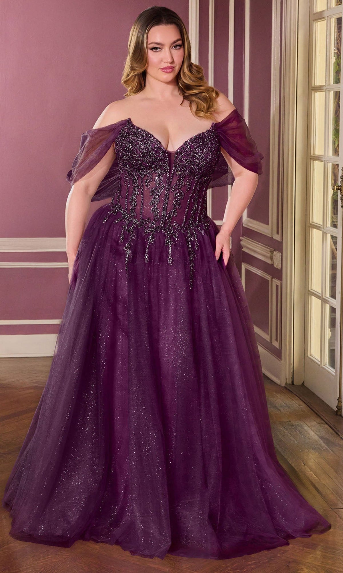 Ladivine CD721C - Off Shoulder Embellished A-Line Gown