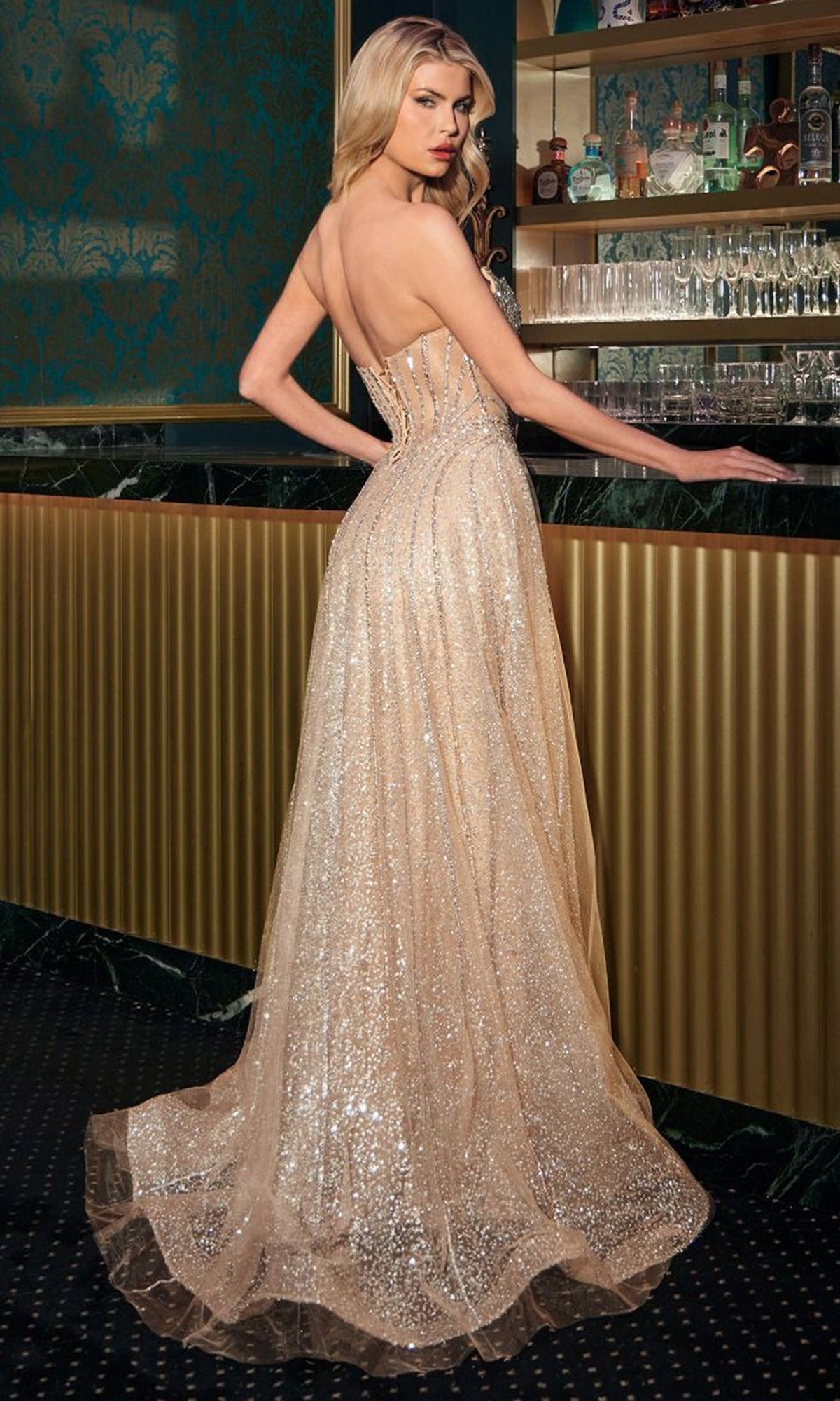 Ladivine CD724 - Glitter Tulle Reverse Sweetheart Gown
