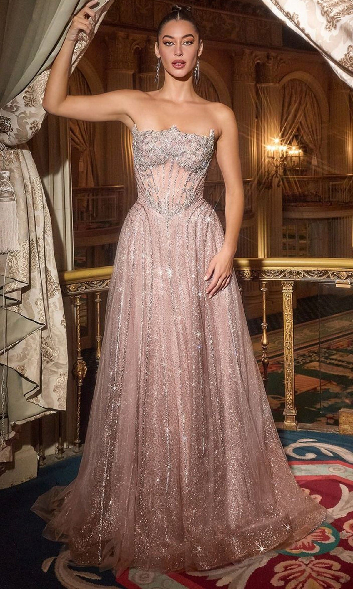 Ladivine CD724 - Glitter Tulle Reverse Sweetheart Gown