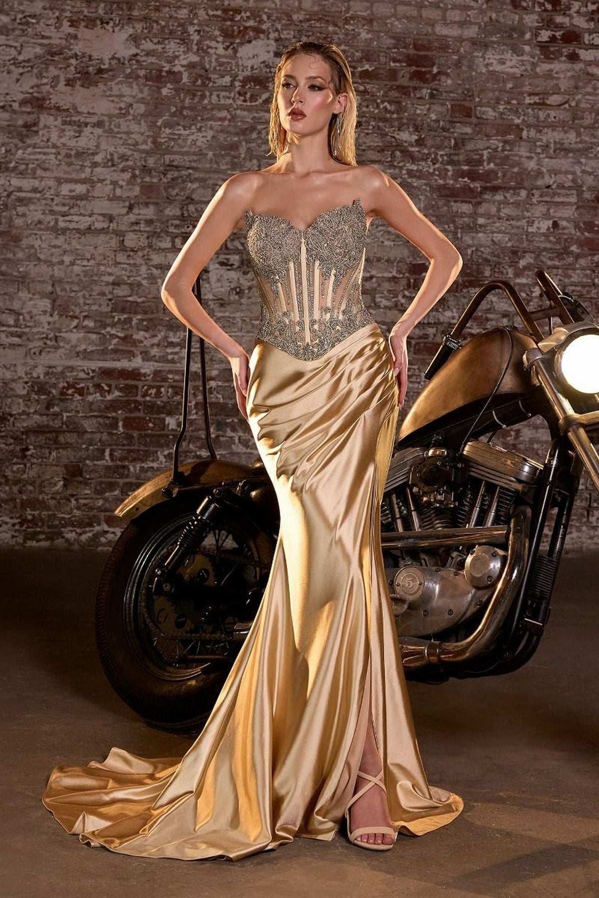 Ladivine CD736 - Bead Embellished Sheath Evening Dress