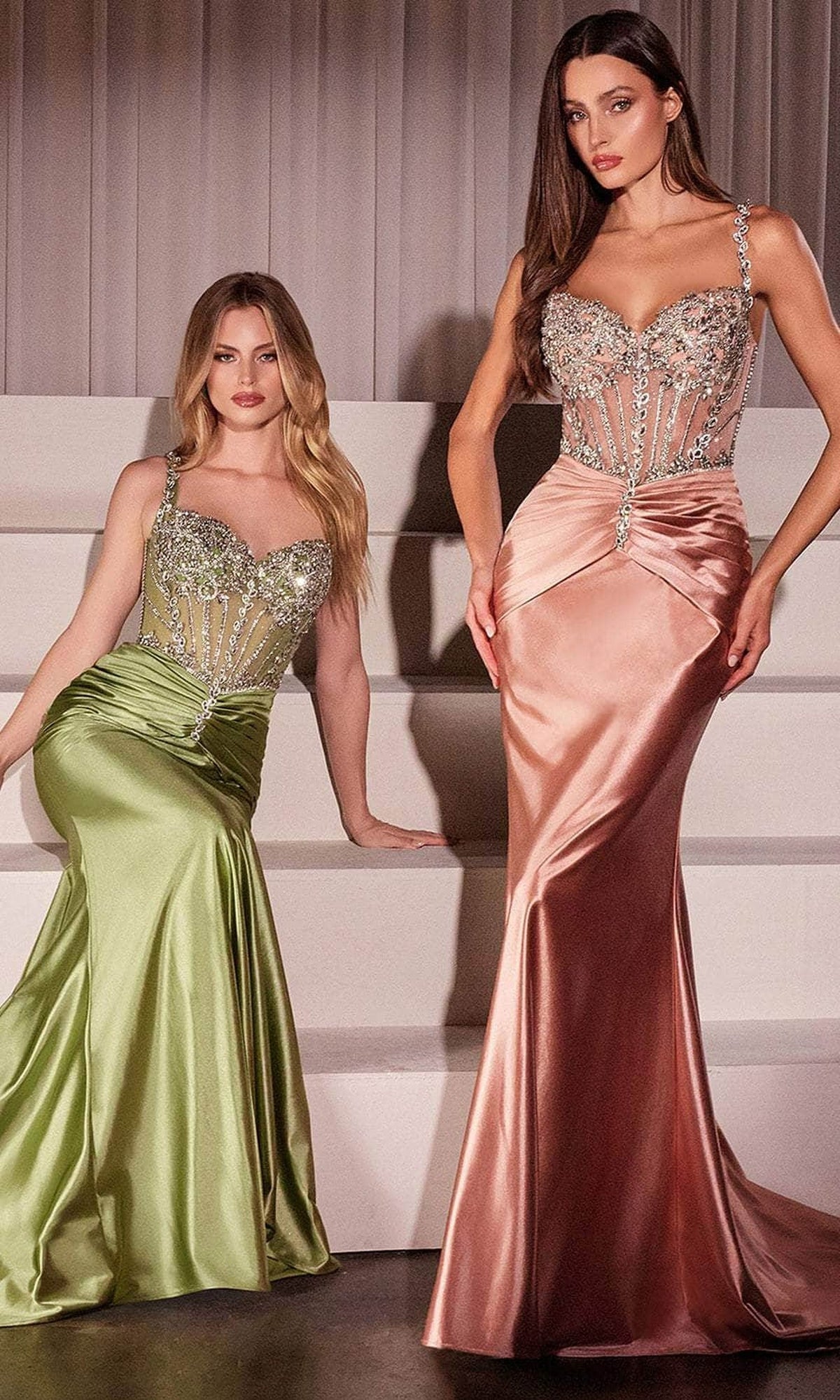 Ladivine CD757 - Crystal Bead Basque Evening Dress