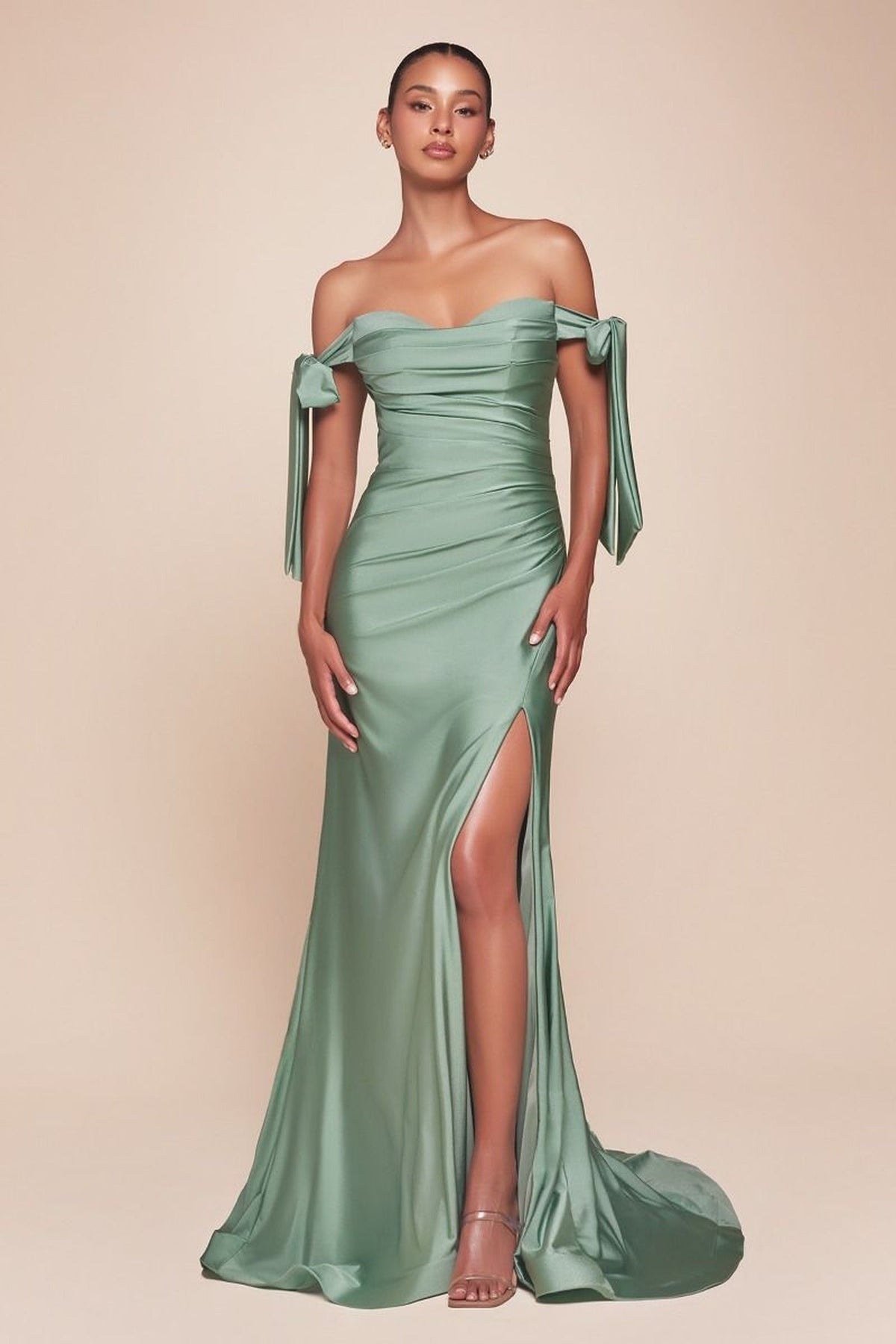 Ladivine CD943 - High-Slit Jersey Evening Modest Prom Dress