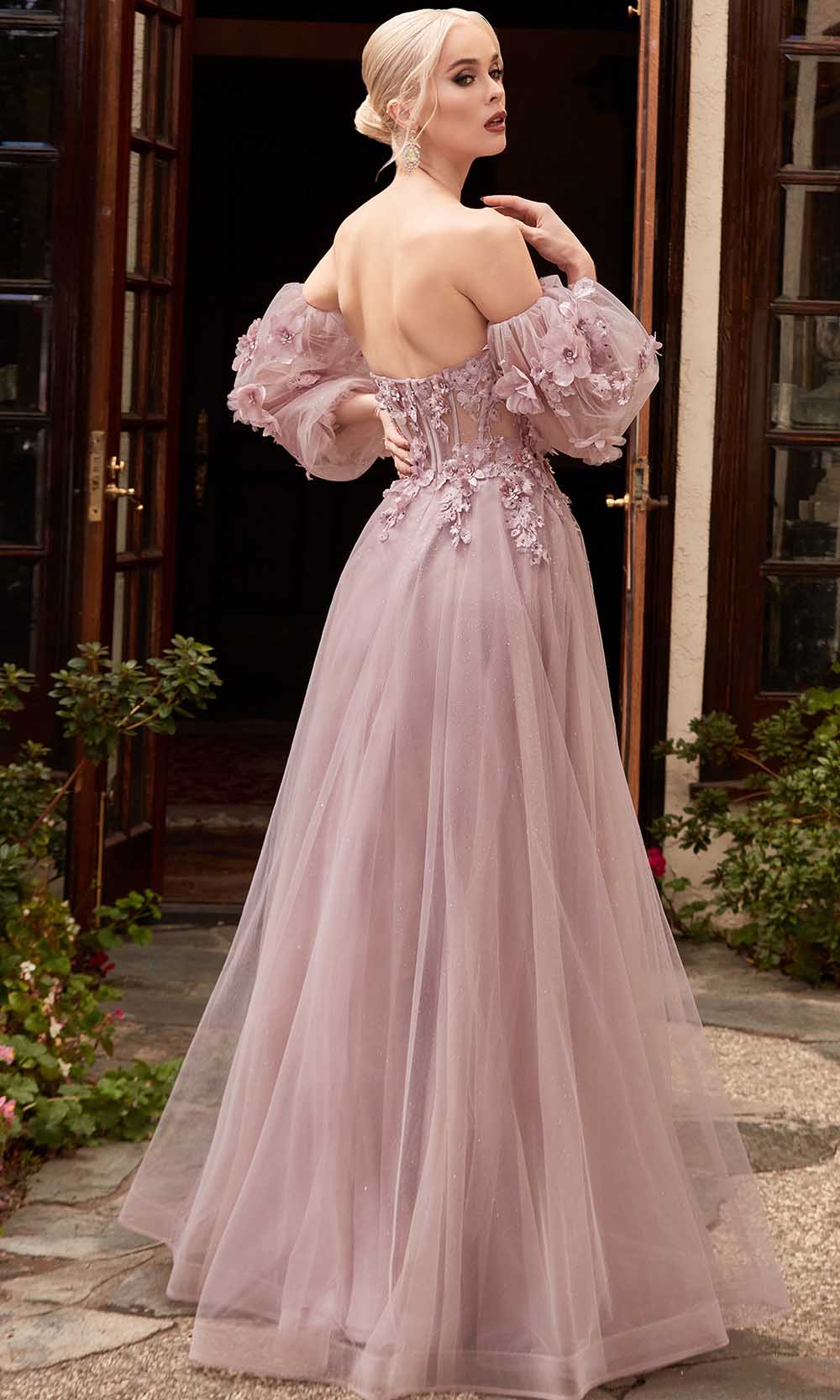 Ladivine CD962 - Strapless 3D Floral Prom Dress