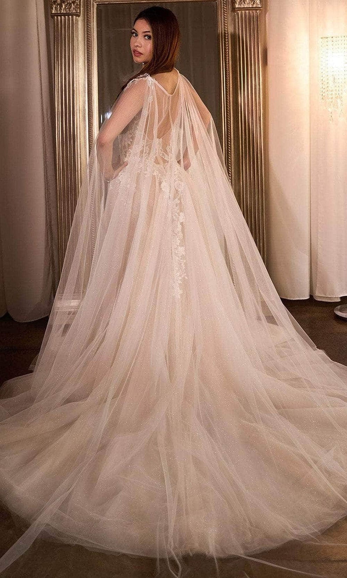 Ladivine CDS476W - Cape A-Line Bridal Gown