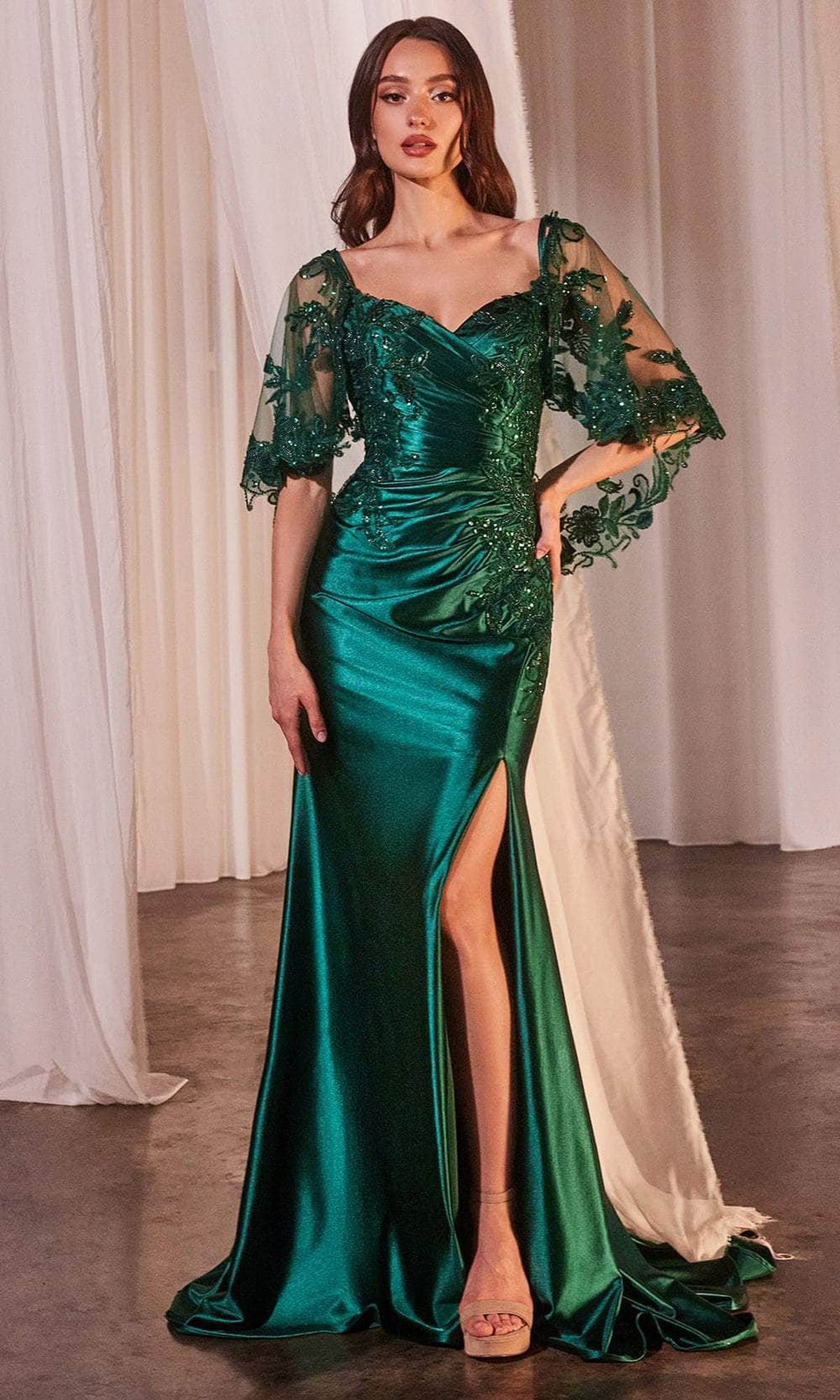 Ladivine CDS499 - Sheer Capelet Sweetheart Prom Dress