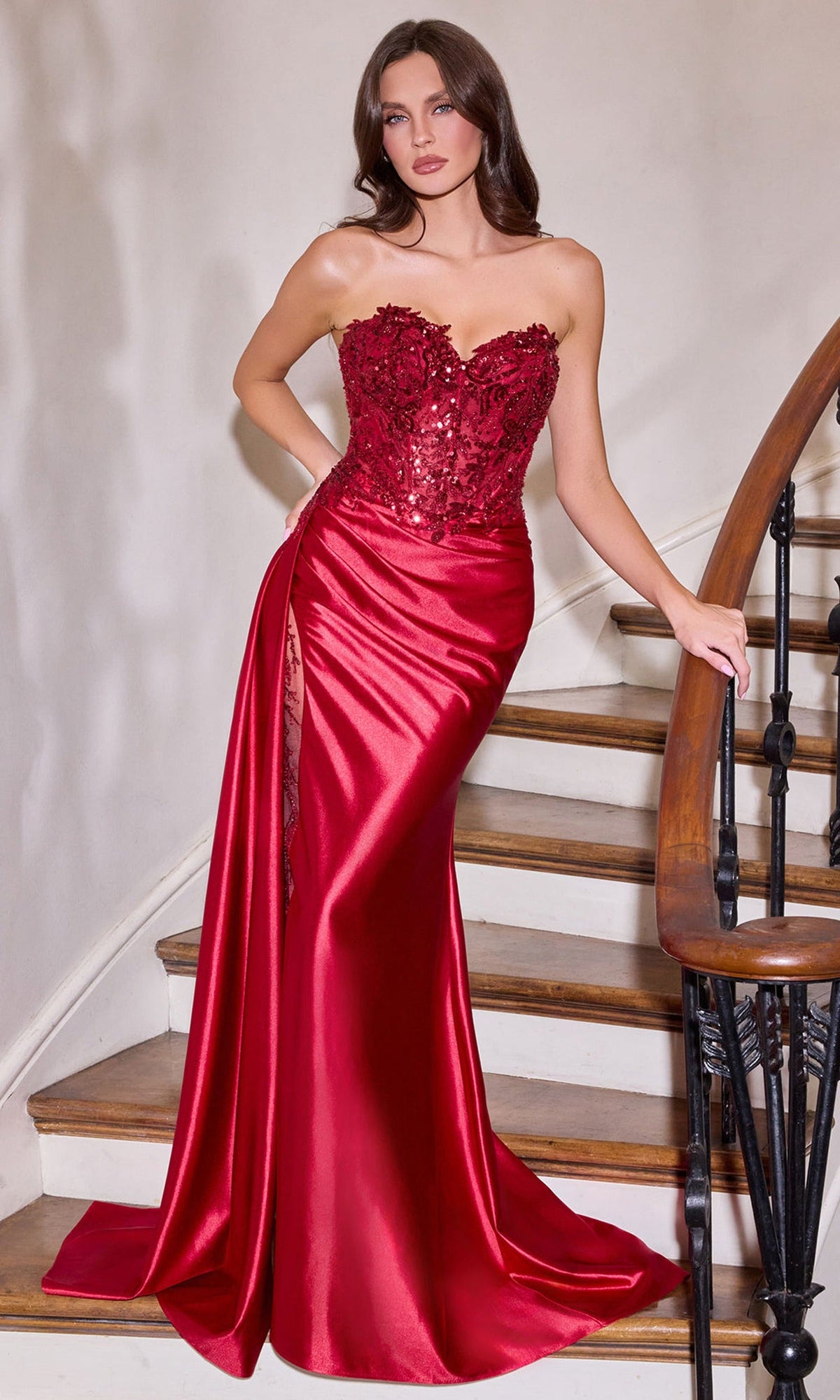 Ladivine CDS565 - Beaded Illusion Panel Strapless Gown