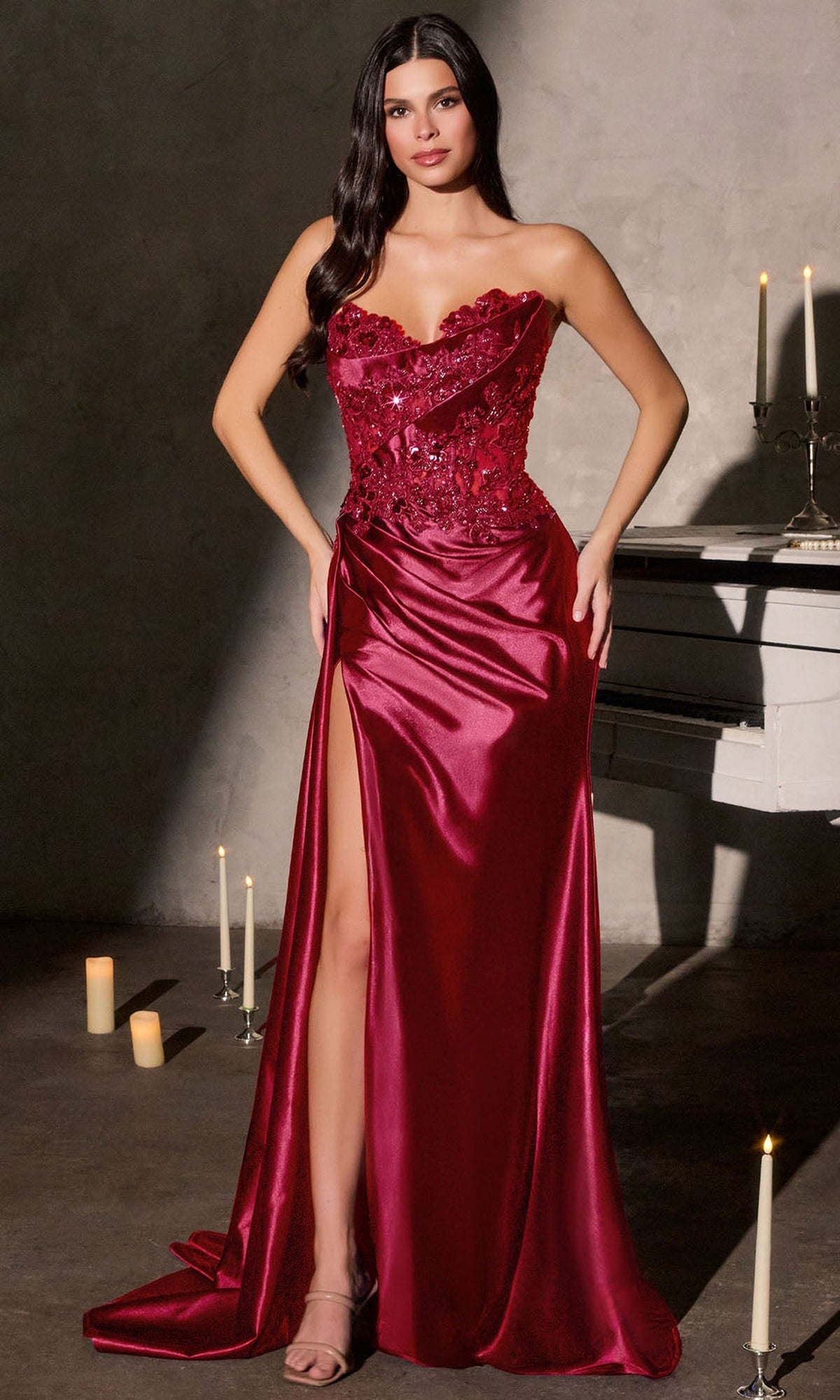 Ladivine CDS567 Sheath Floral Beaded Dress