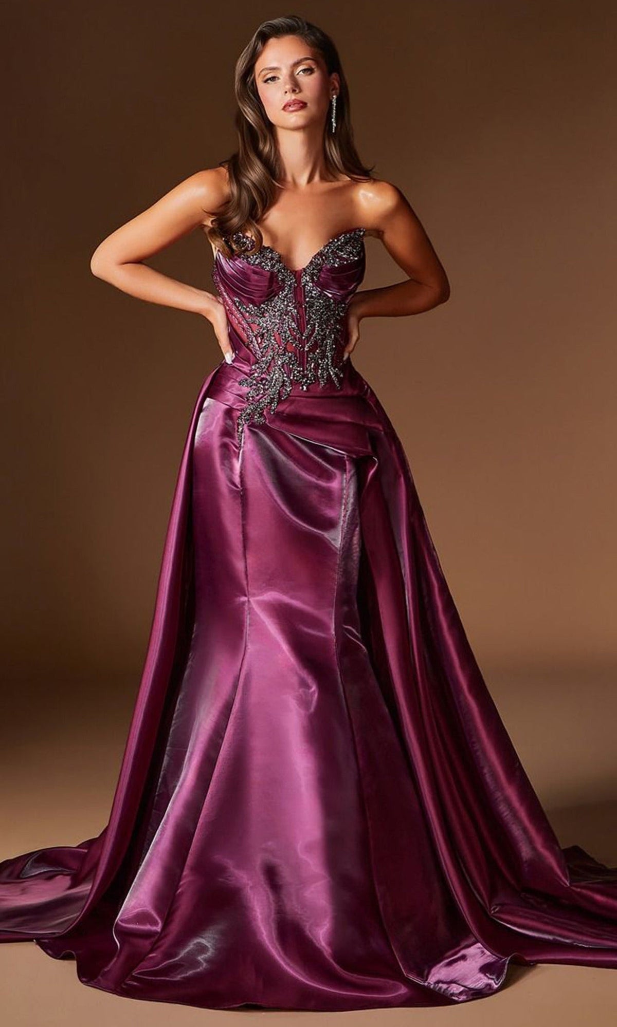 Ladivine CDS568 - Pleated Overskirt Embellished Strapless Prom Gown