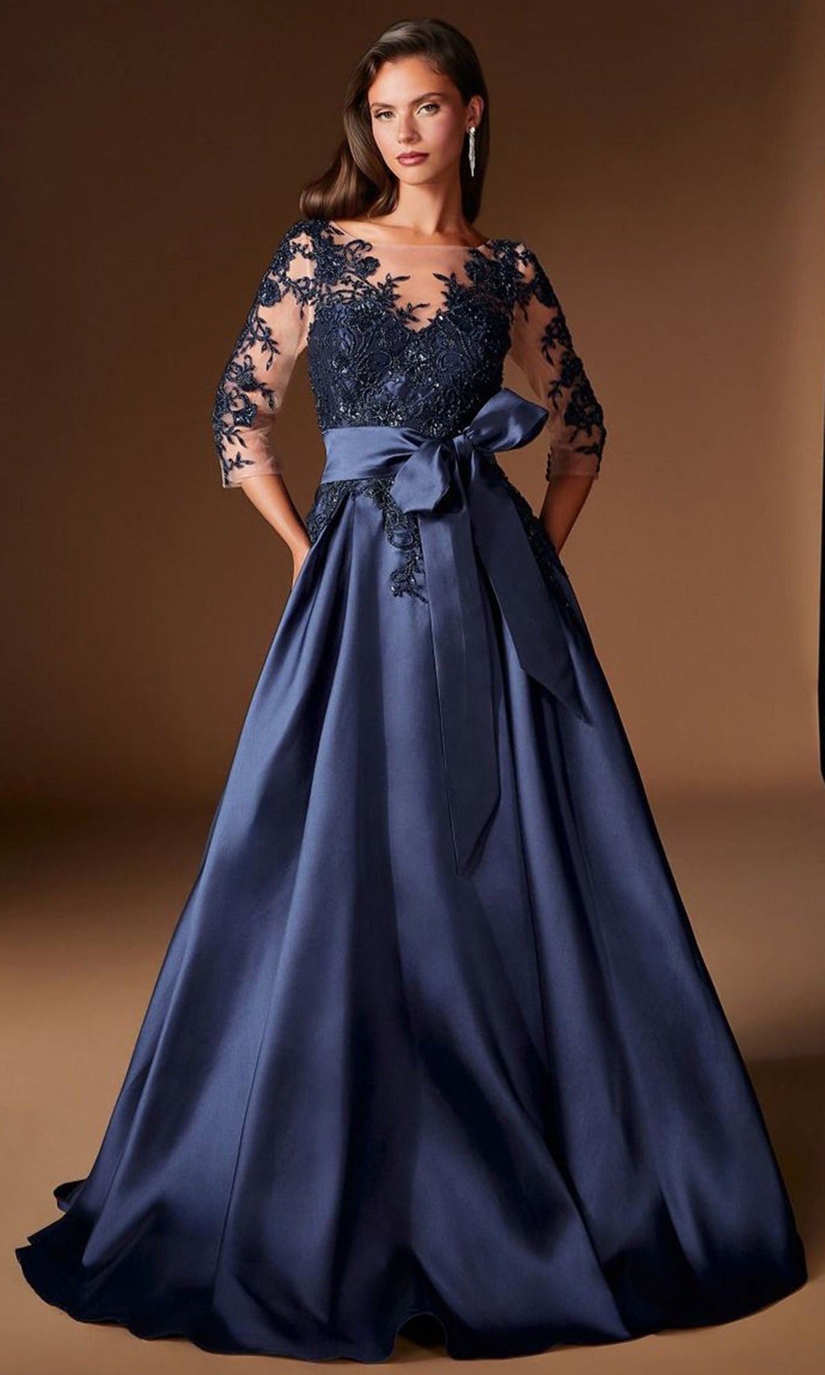 Ladivine CDS569 - Bateau Beaded Lace Mikado Prom Gown
