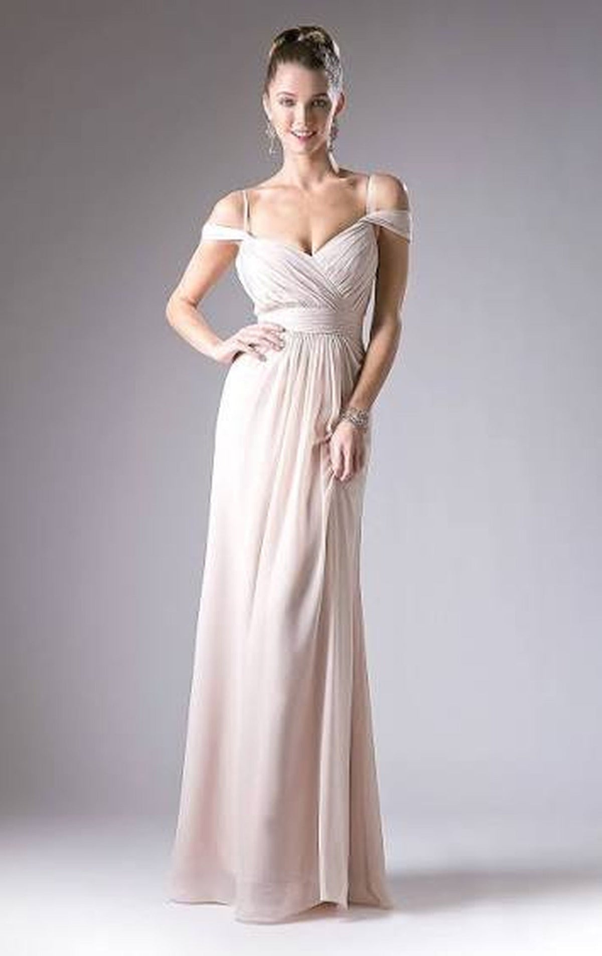 Ladivine CH527 - Off-Shoulder Surplice Chiffon Long Dress